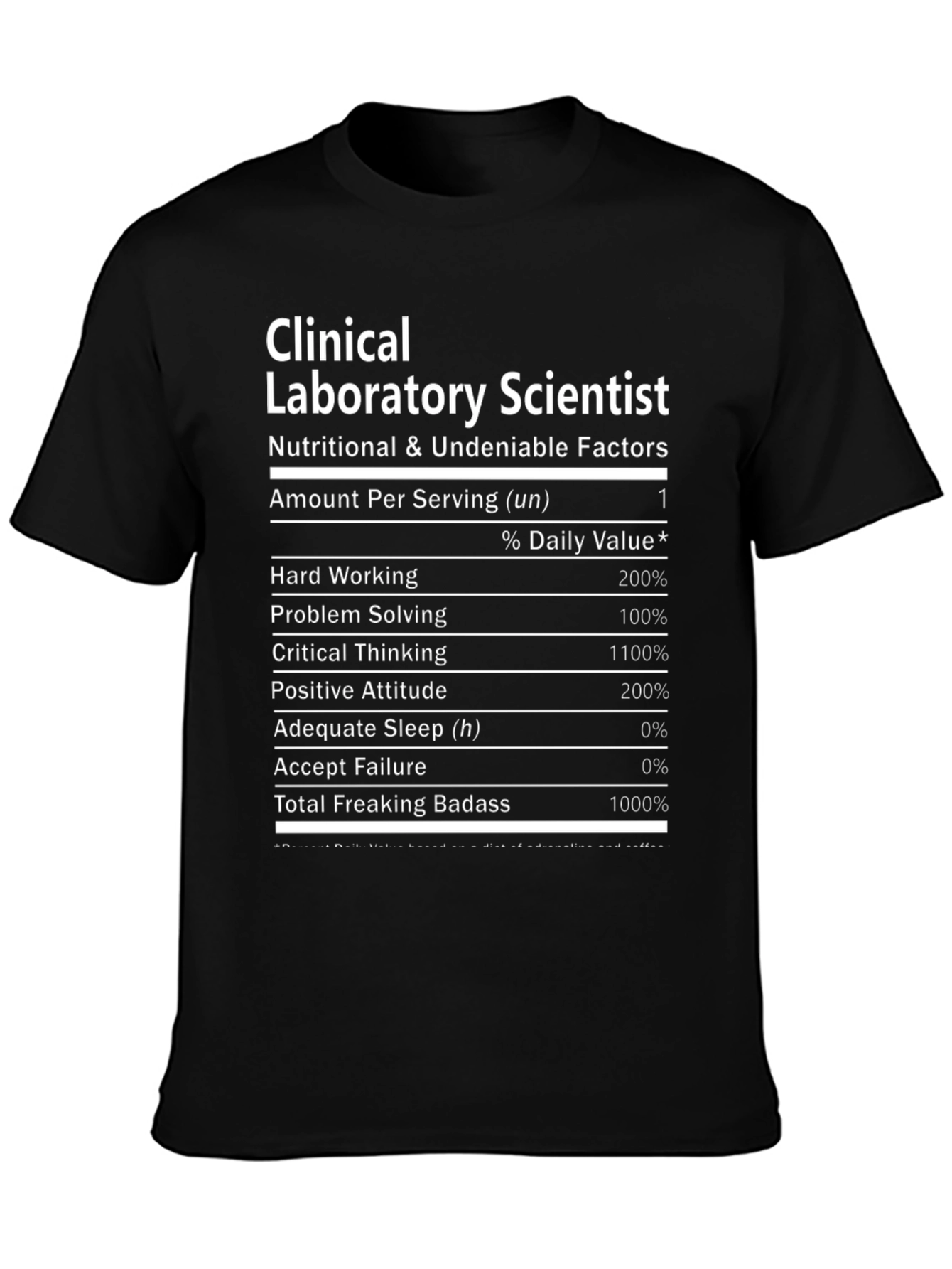 Clinical Lab Scientist T-Shirt - Nutrition Facts Funny Tee