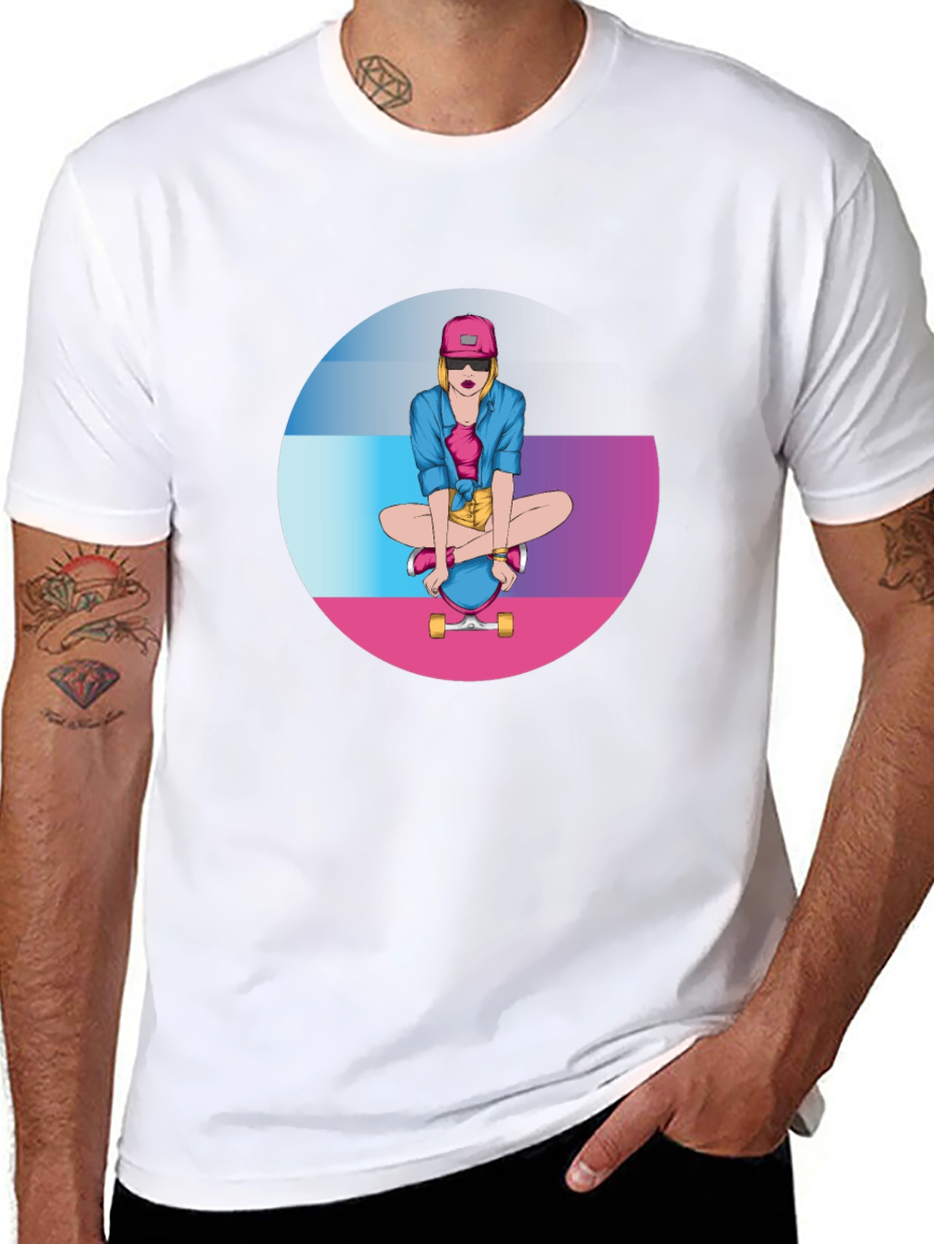 Skater Girl Graphic Tee - Black Cotton Blend T-Shirt