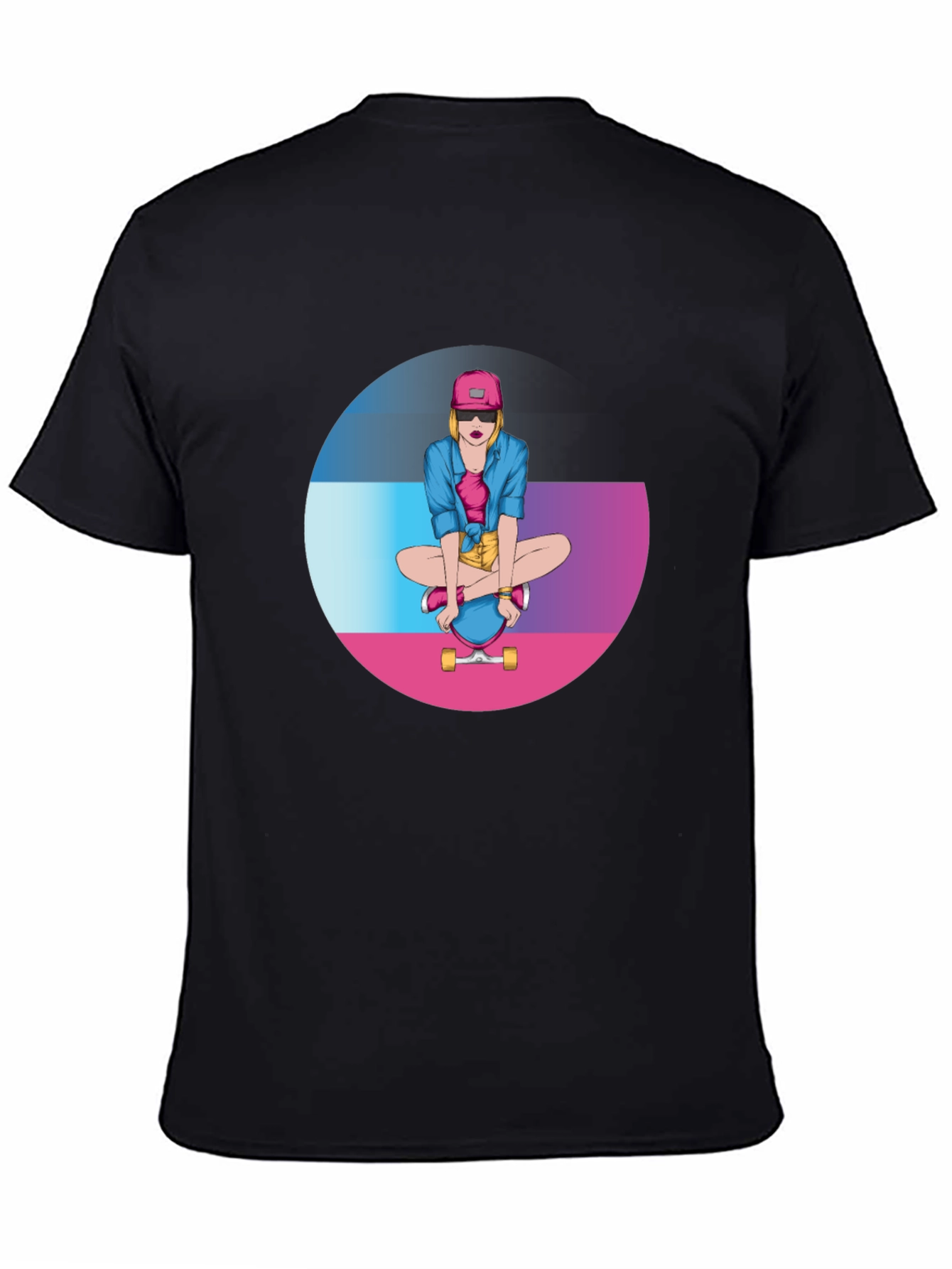 Skater Girl Graphic Tee - Black Cotton Blend T-Shirt
