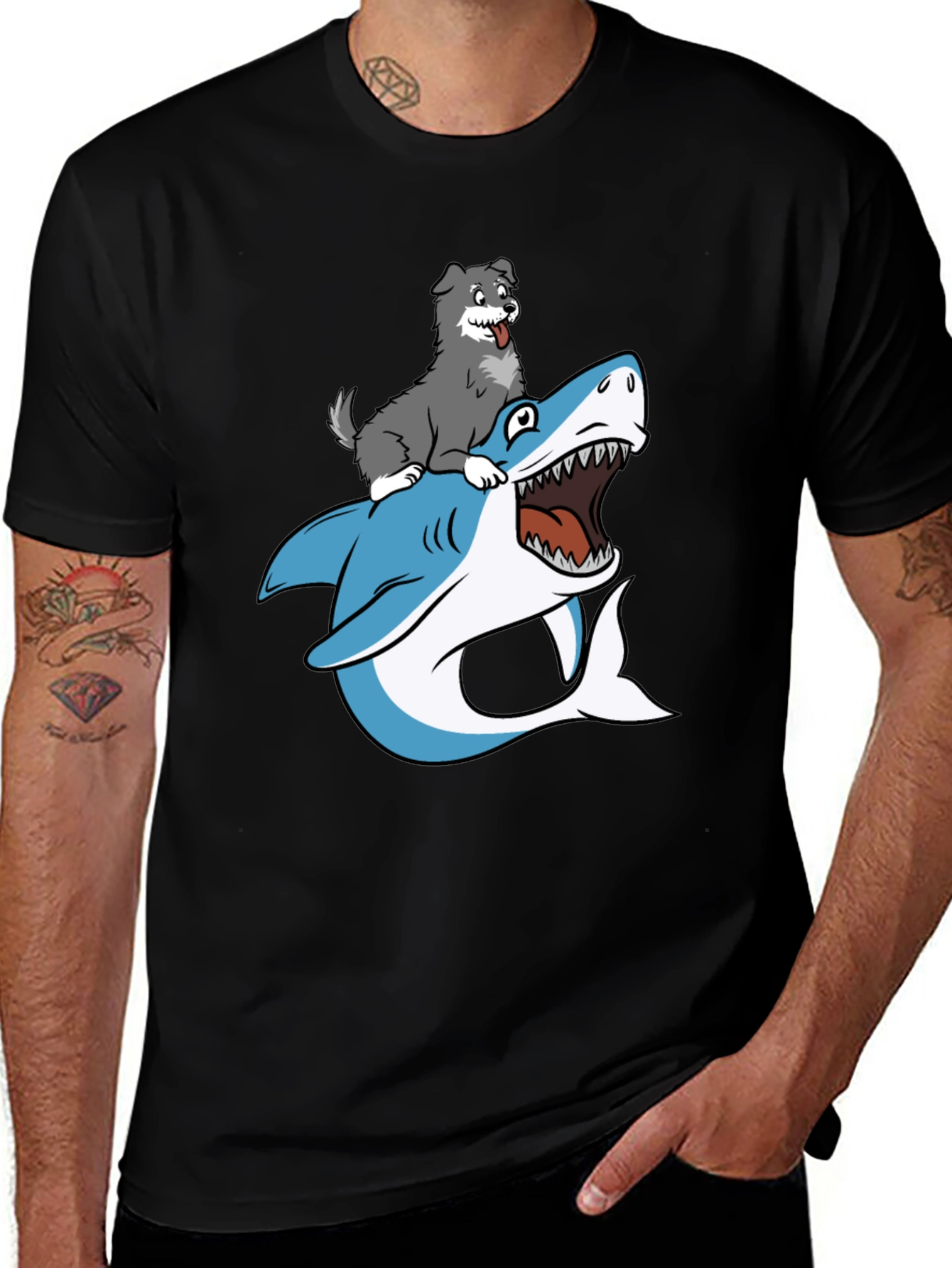 Dog Riding Shark Graphic Tee