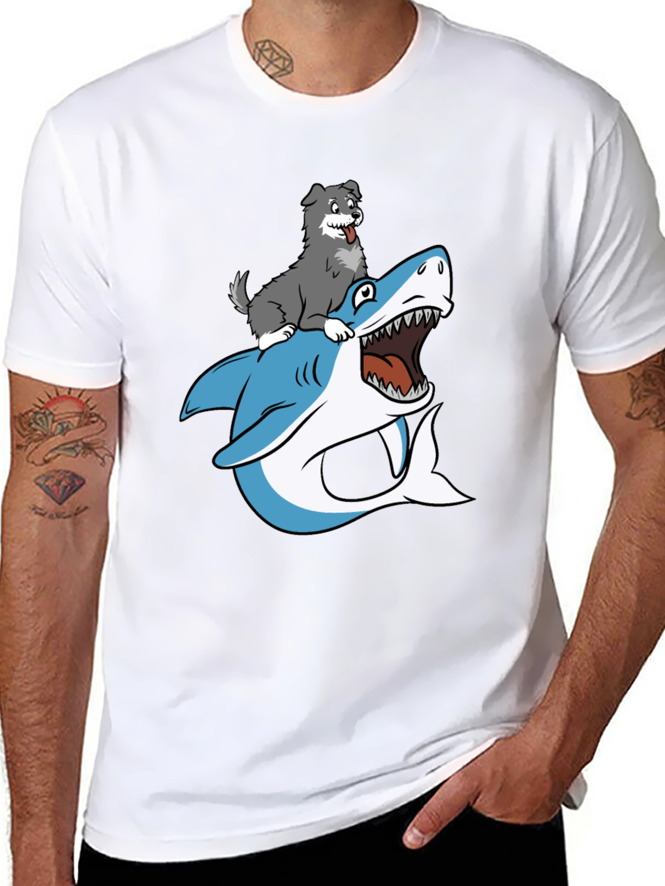 Dog Riding Shark Graphic Tee