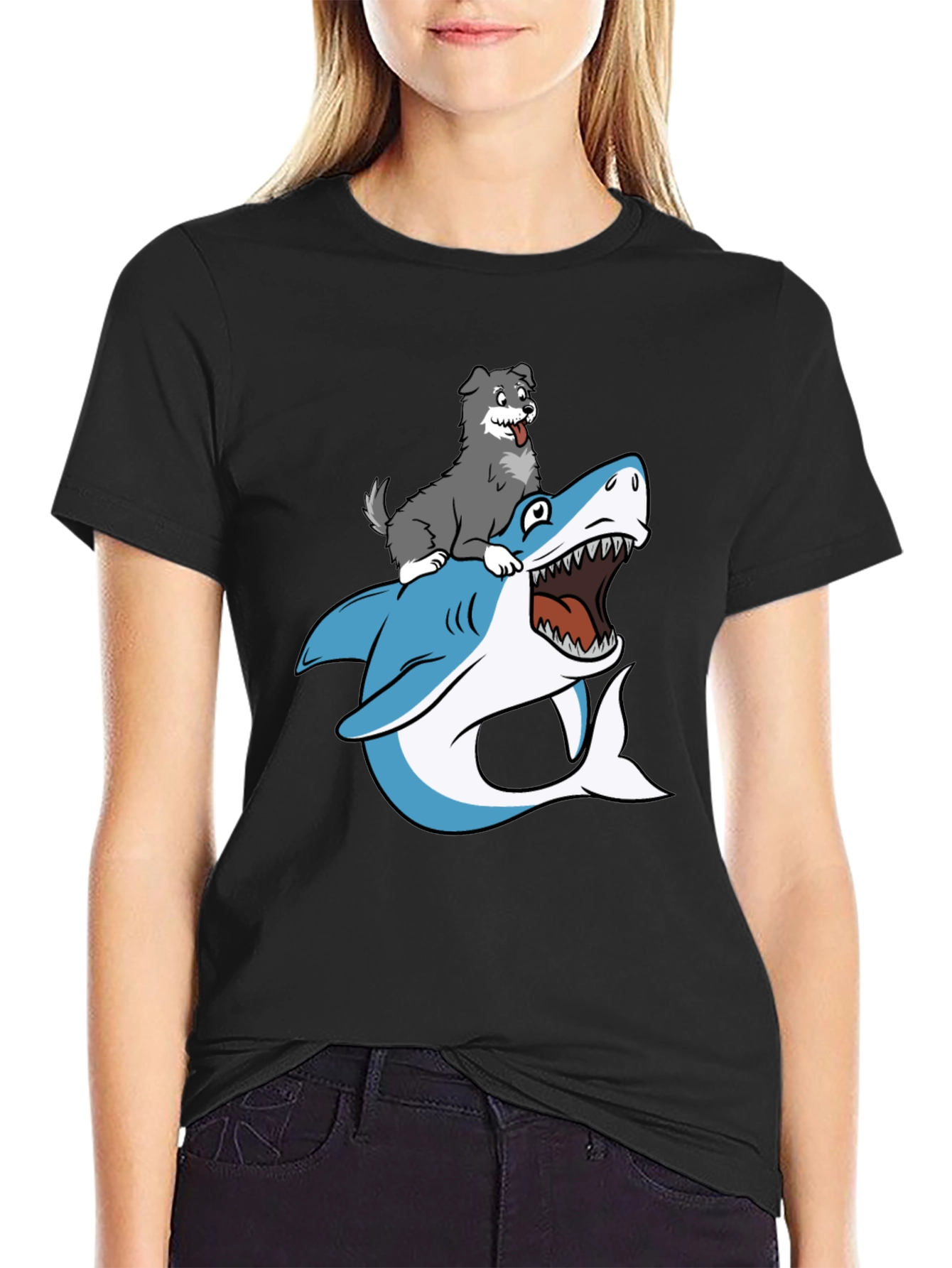 Dog Riding Shark Graphic Tee