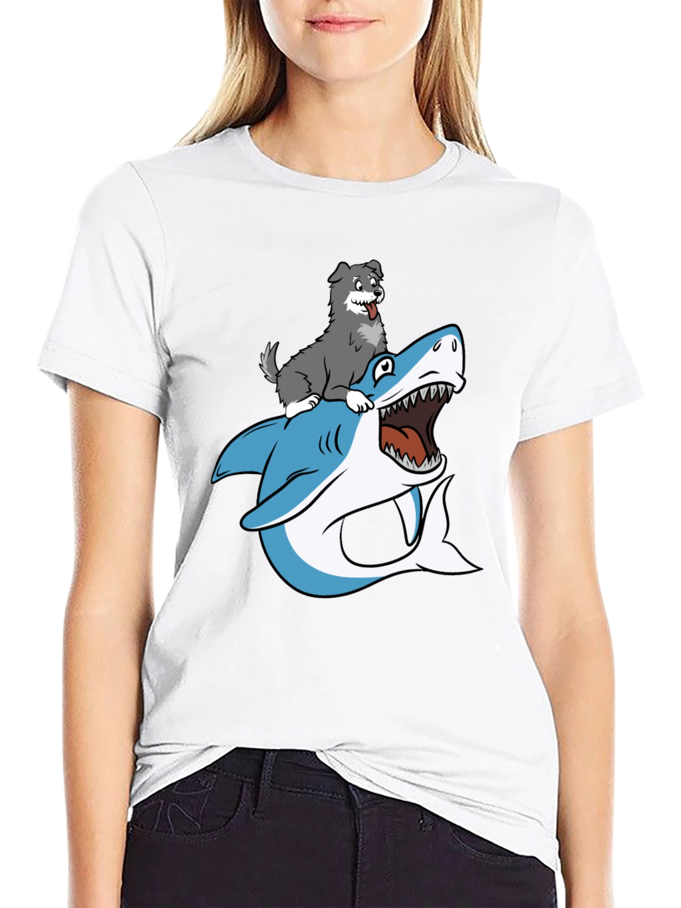 Dog Riding Shark Graphic Tee