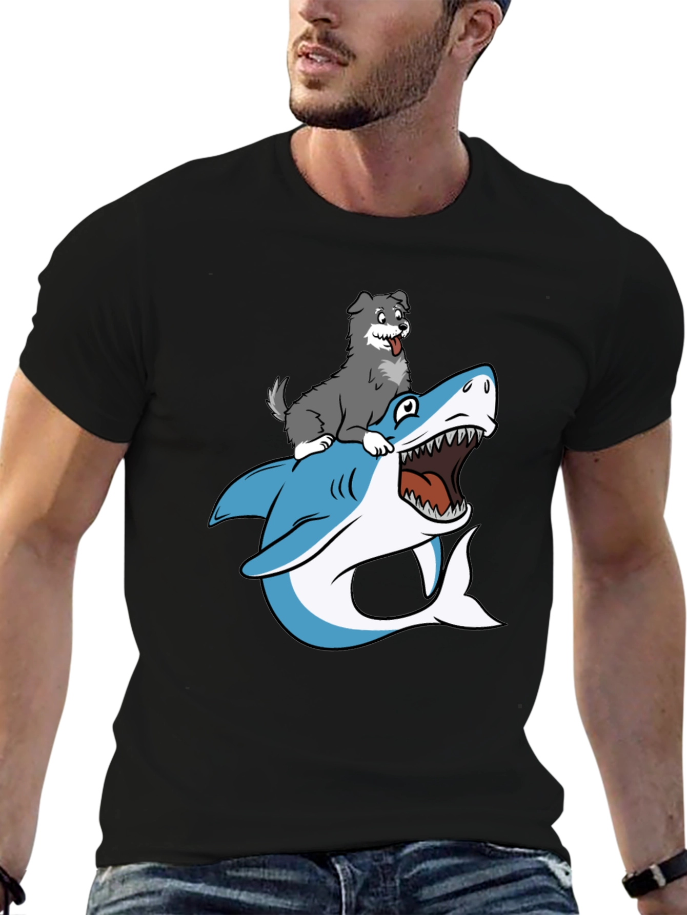 Dog Riding Shark Graphic Tee