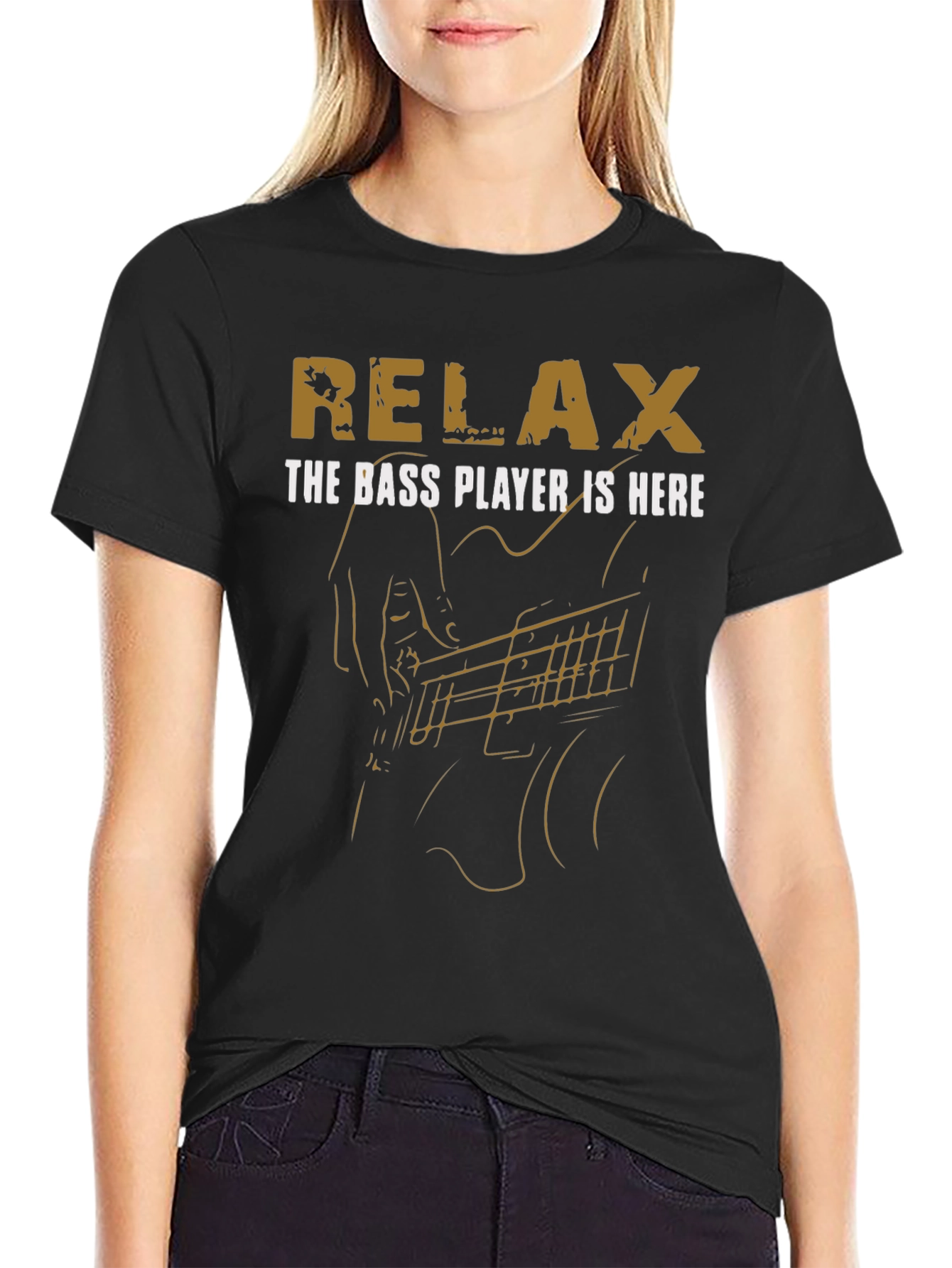 Relax The Bass Player Is Here Black T-Shirt