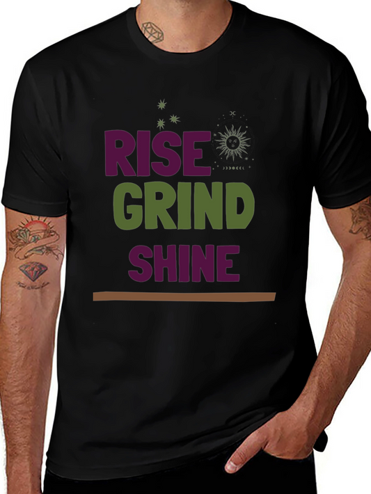 Rise Grind Shine Graphic Tee - Motivational Black T-Shirt