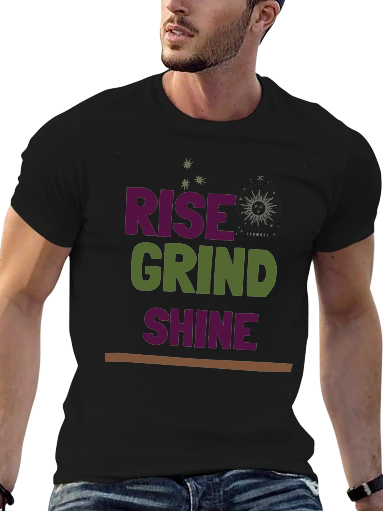 Rise Grind Shine Graphic Tee - Motivational Black T-Shirt