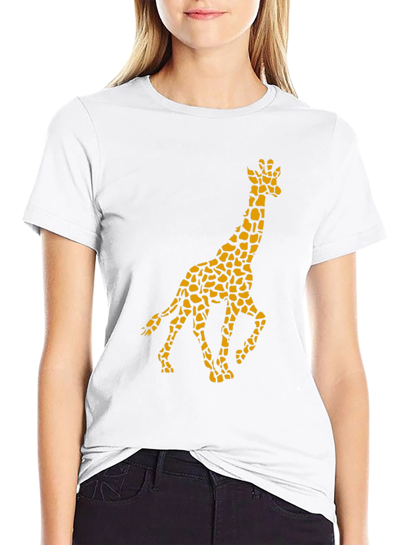 Giraffe Print Mens Black T-Shirt