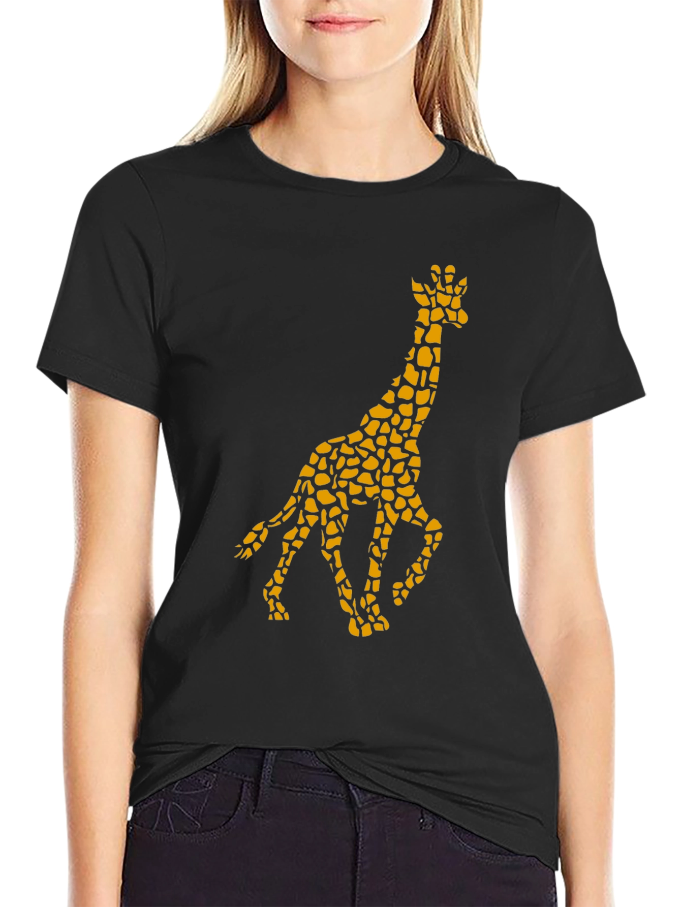 Giraffe Print Mens Black T-Shirt