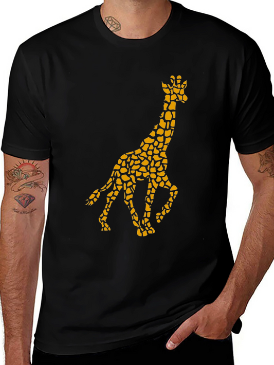 Giraffe Print Mens Black T-Shirt