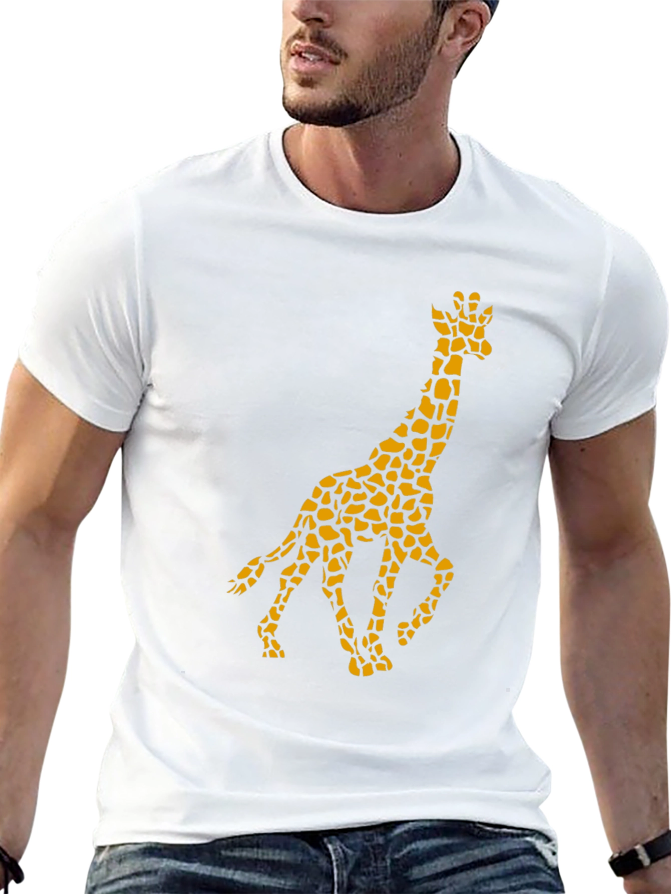 Giraffe Print Mens Black T-Shirt