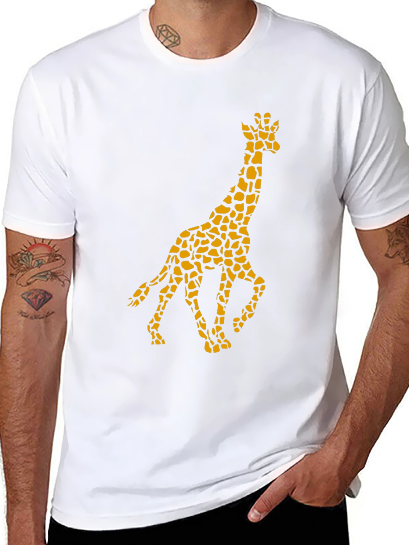 Giraffe Print Mens Black T-Shirt