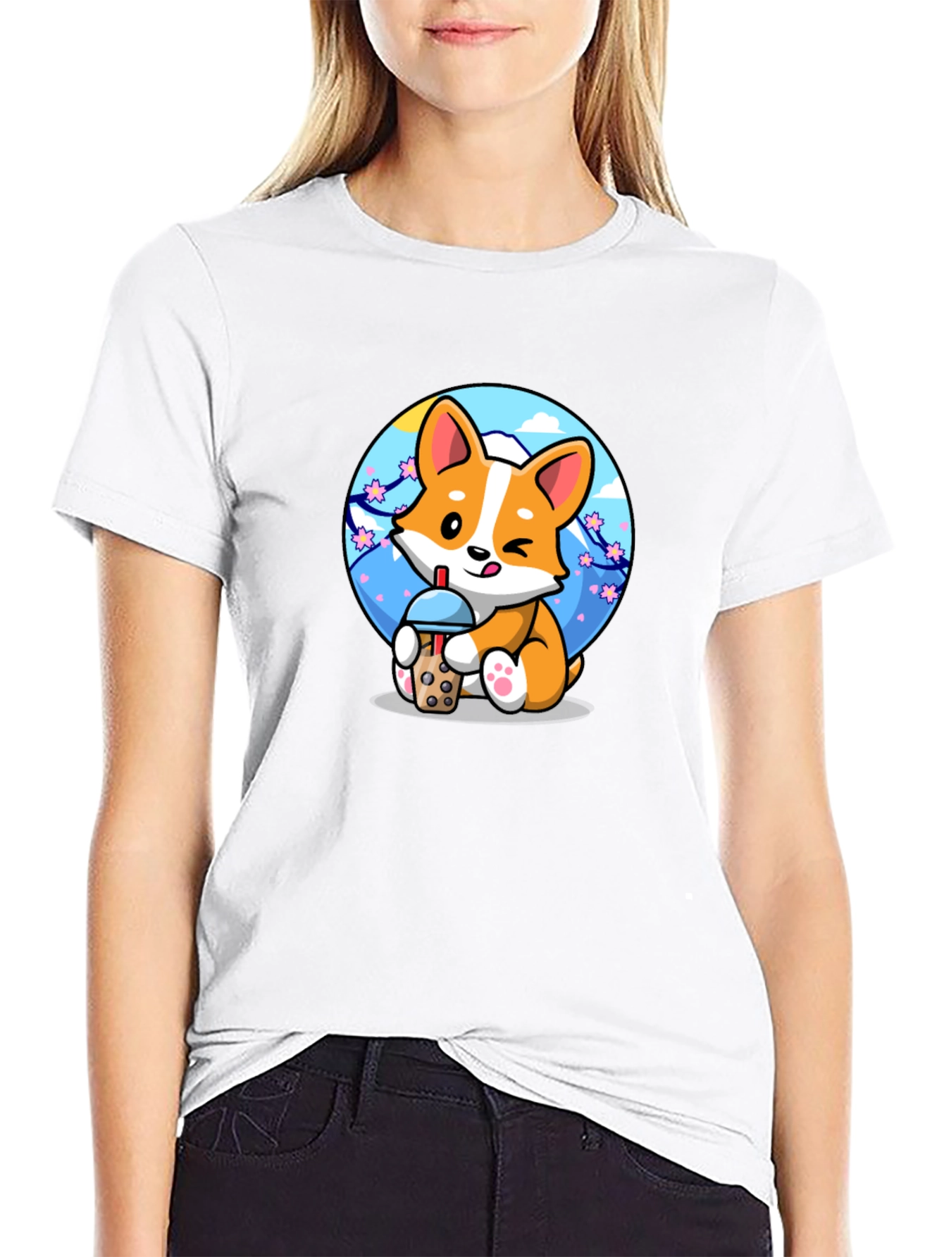 Cute Corgi Boba Tea Graphic Tee