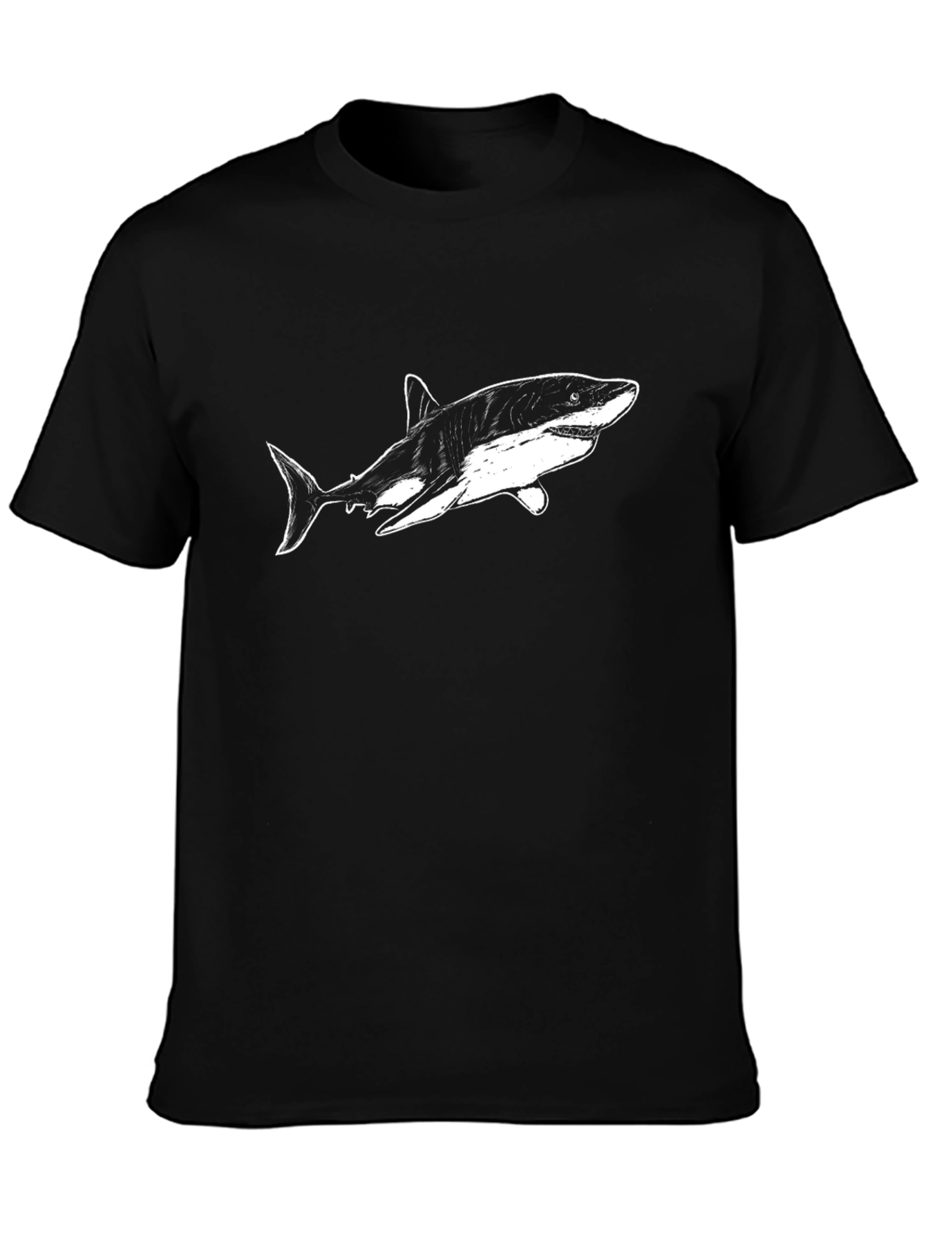 Shark Graphic Tee - Mens Black Cotton T-Shirt