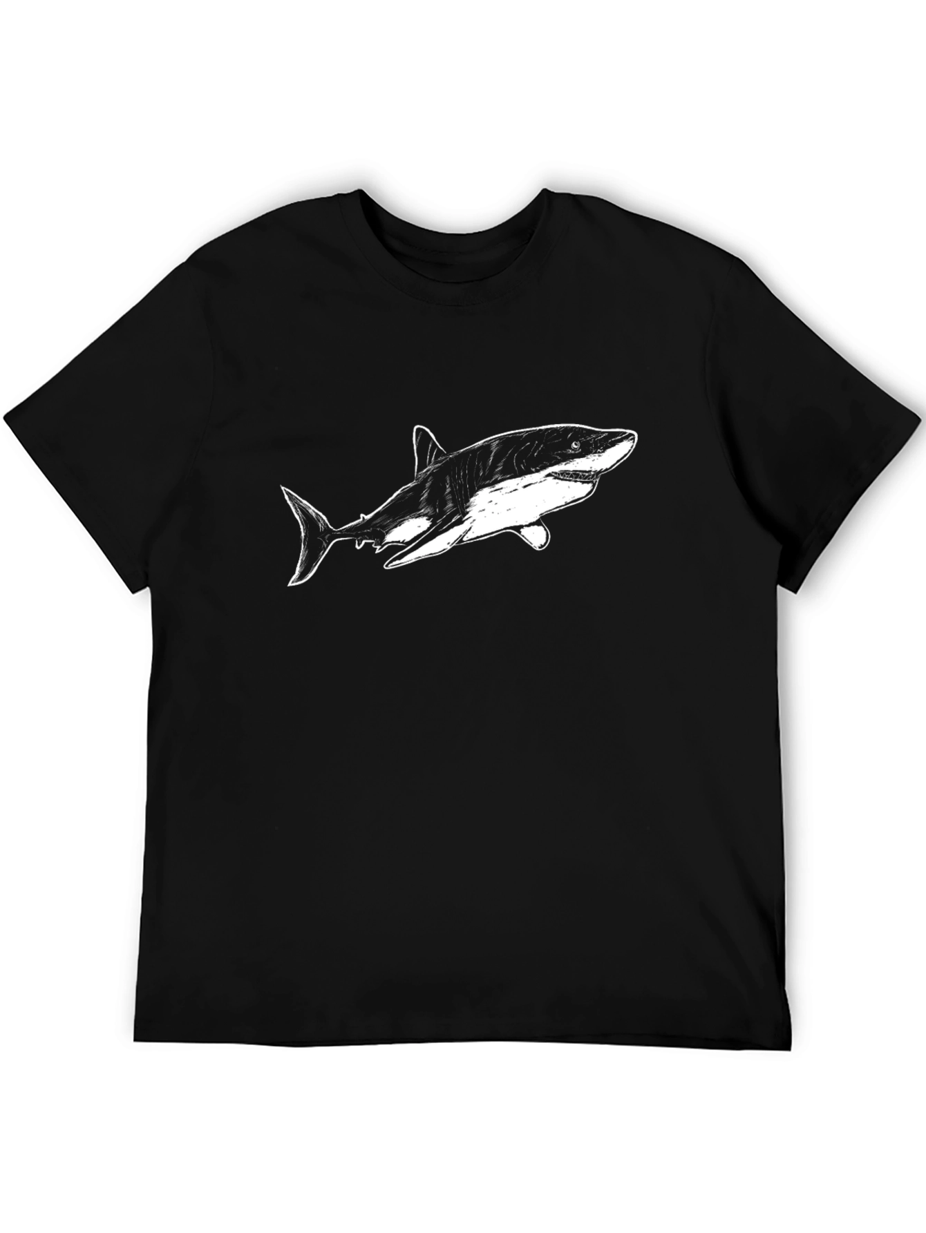 Shark Graphic Tee - Mens Black Cotton T-Shirt