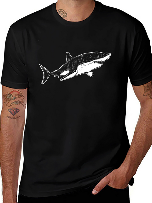 Shark Graphic Tee - Mens Black Cotton T-Shirt