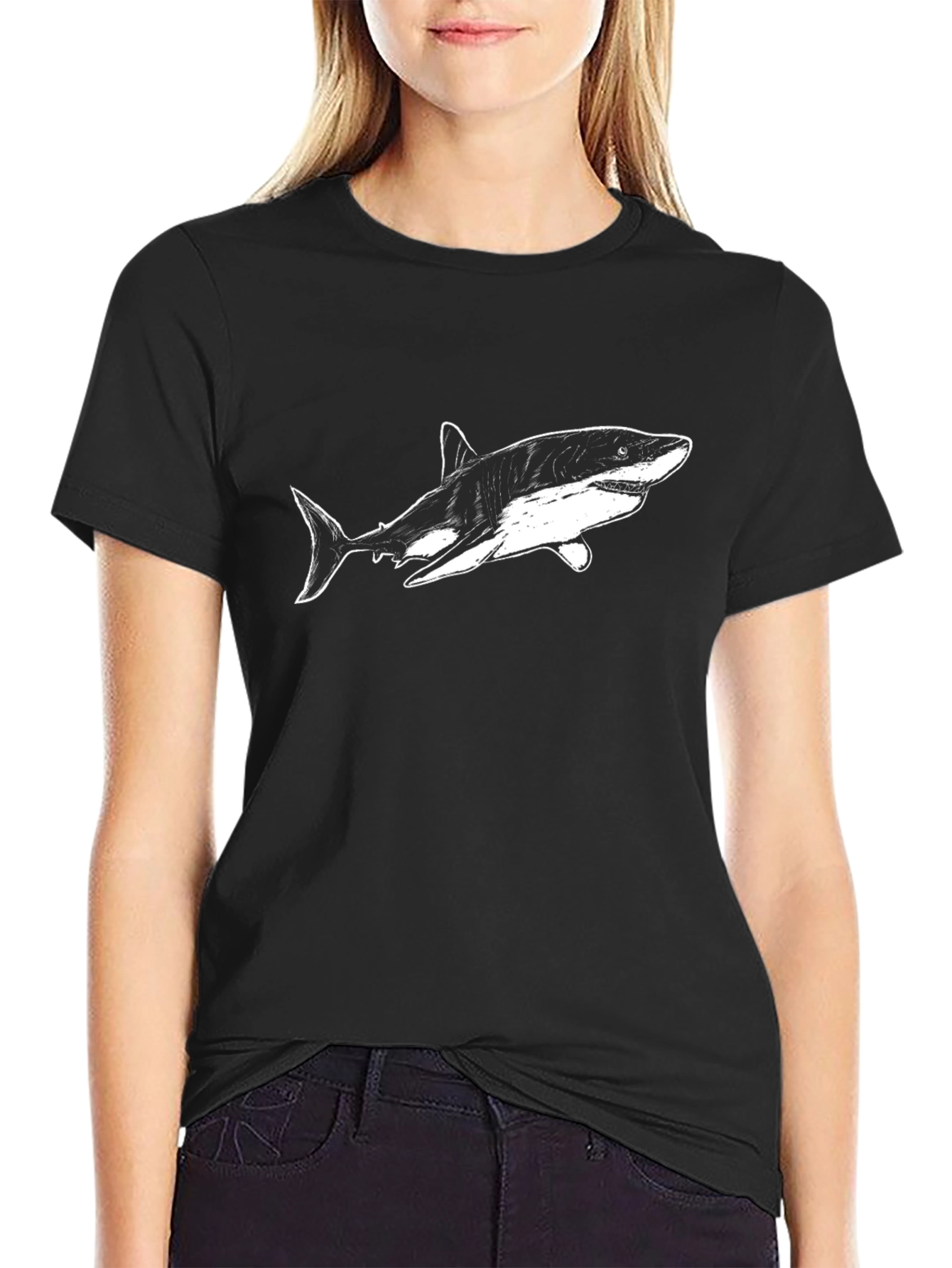 Shark Graphic Tee - Mens Black Cotton T-Shirt