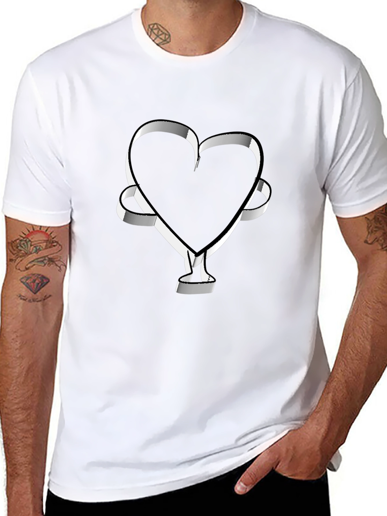 Abstract Heart Ribbon Black T-Shirt