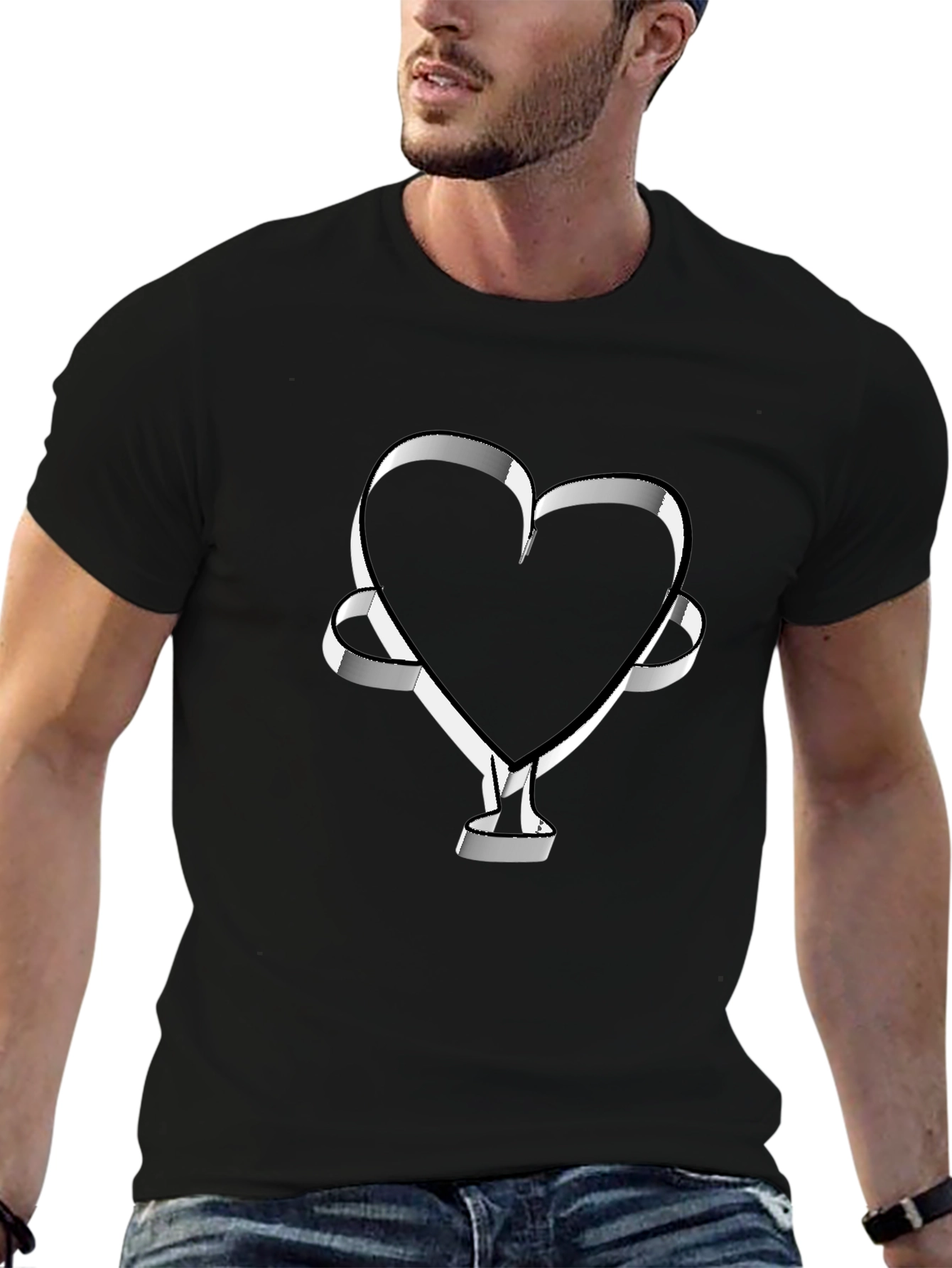 Abstract Heart Ribbon Black T-Shirt
