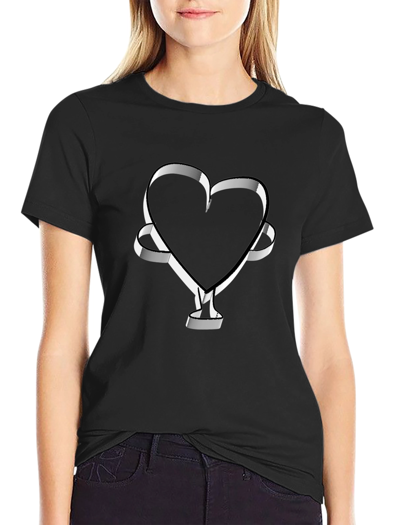 Abstract Heart Ribbon Black T-Shirt