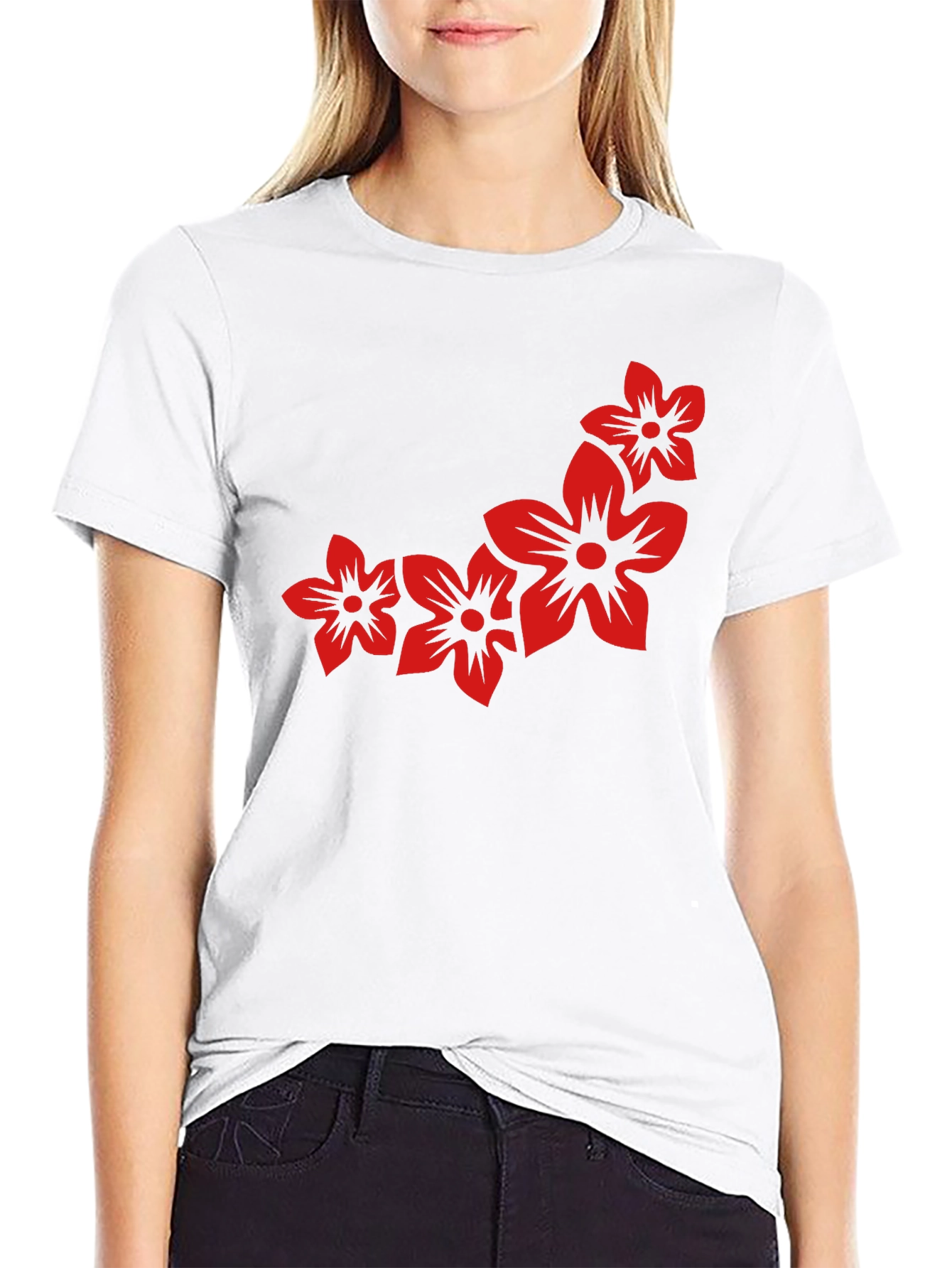 Floral Print Black Casual Tee