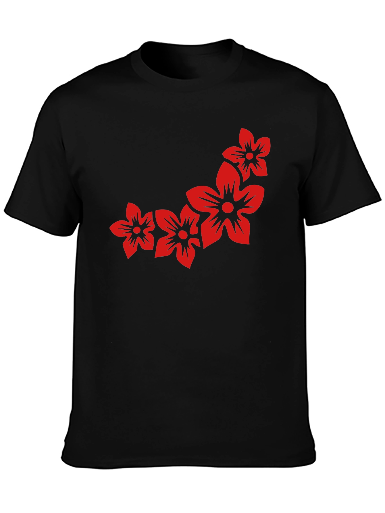 Floral Print Black Casual Tee
