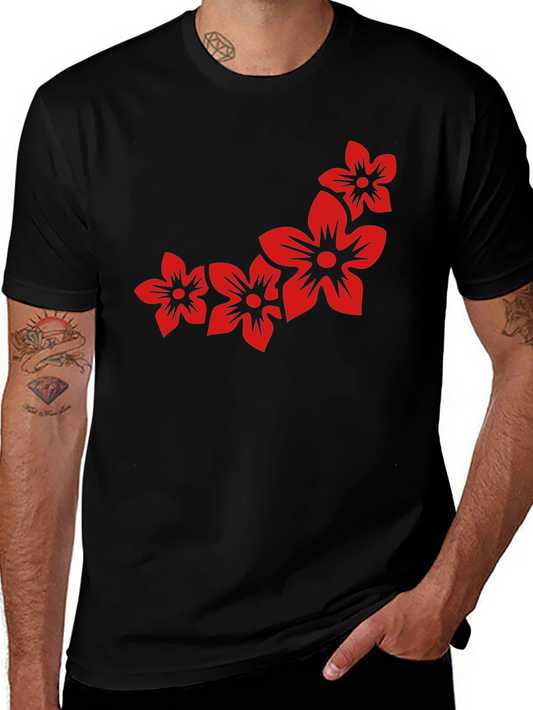 Floral Print Black Casual Tee