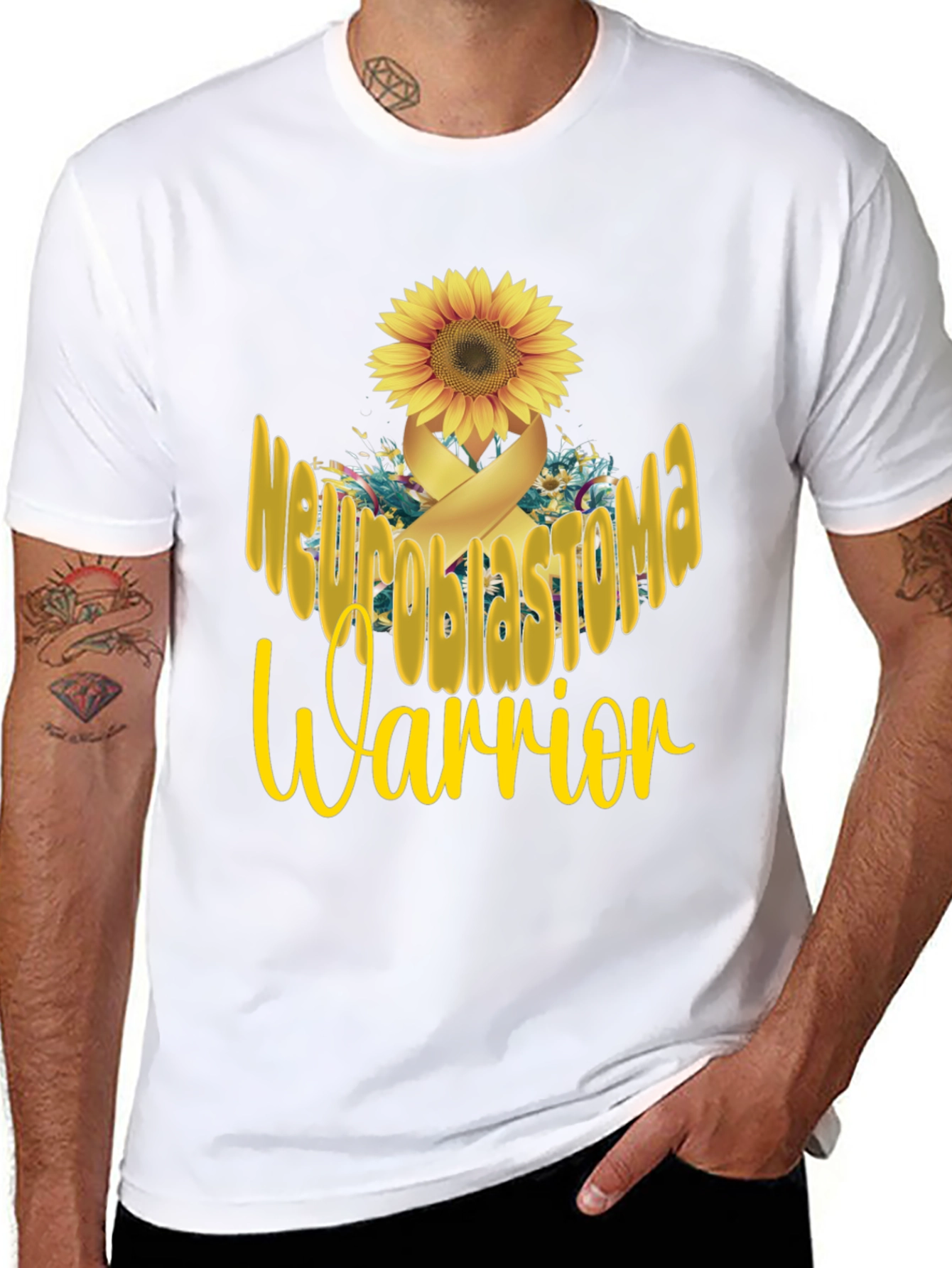 Neuroblastoma Warrior Sunflower Ribbon Graphic T-Shirt