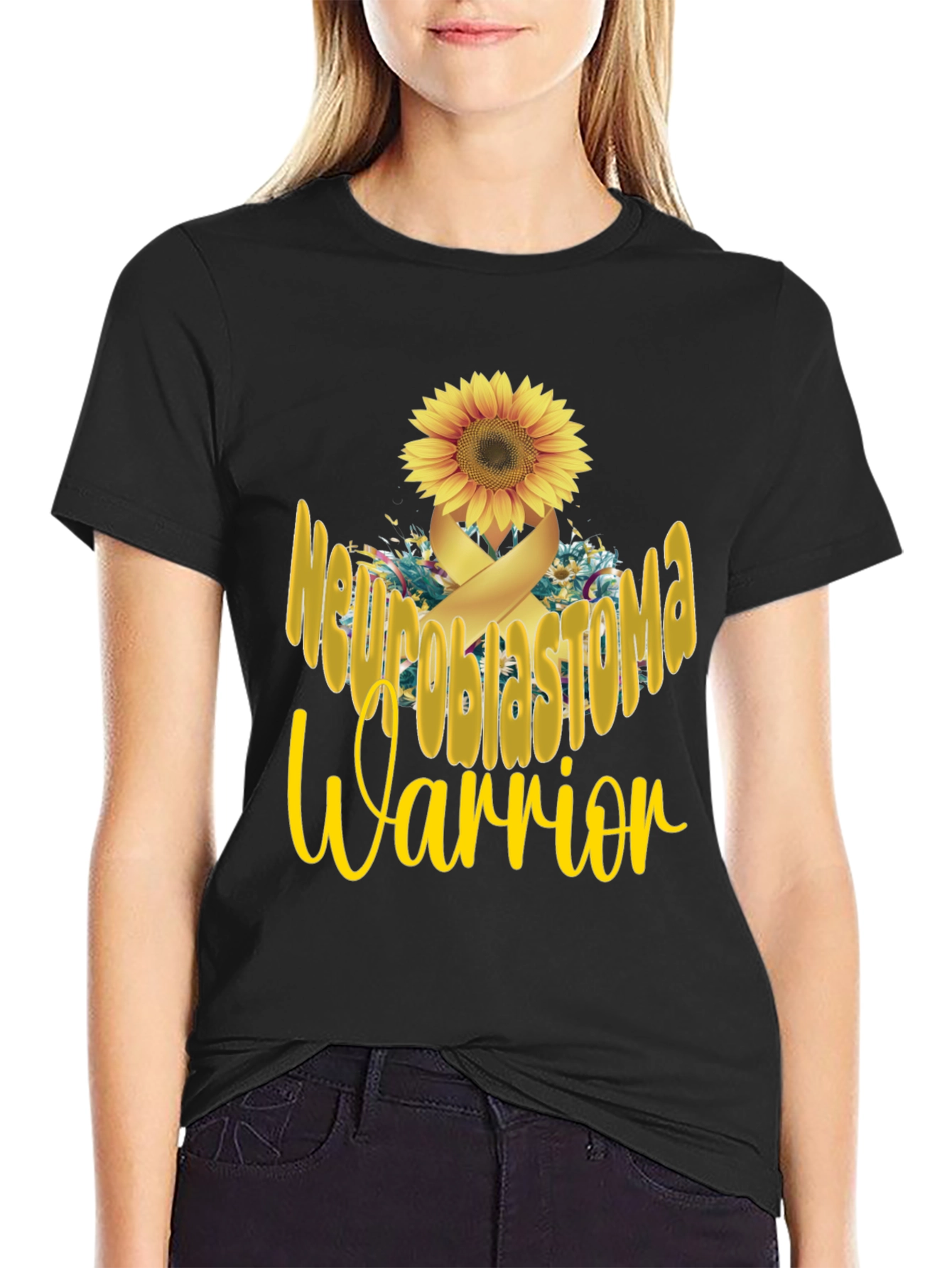 Neuroblastoma Warrior Sunflower Ribbon Graphic T-Shirt