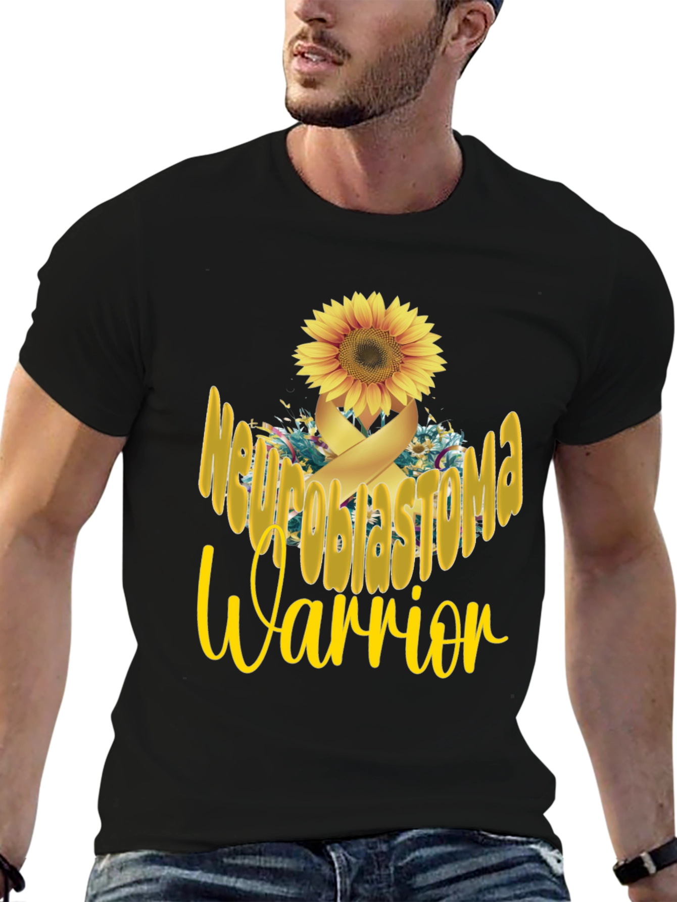 Neuroblastoma Warrior Sunflower Ribbon Graphic T-Shirt