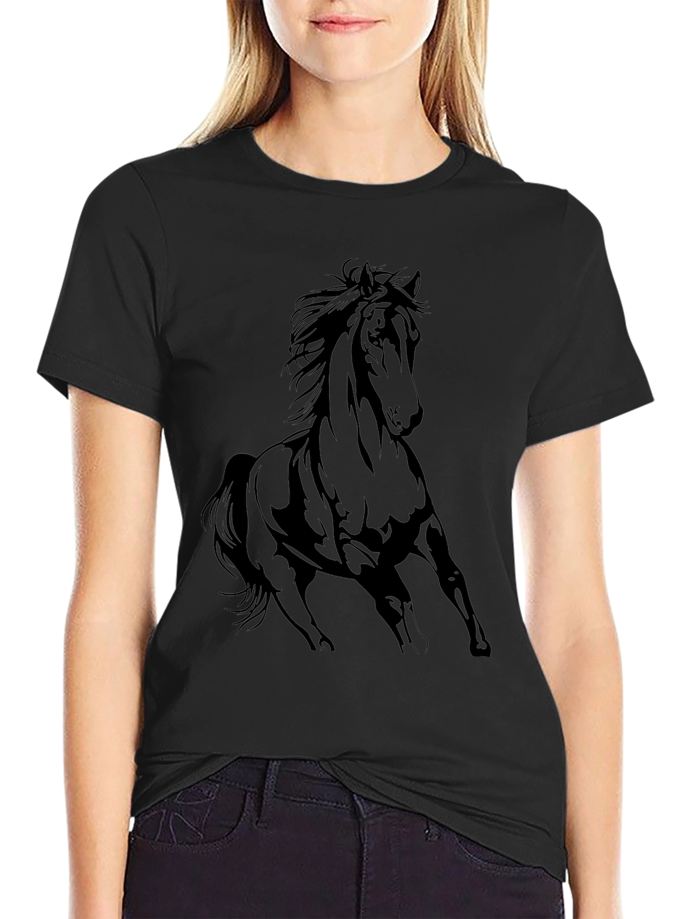 Black Horse Graphic Tee - Stylish Mens T-Shirt