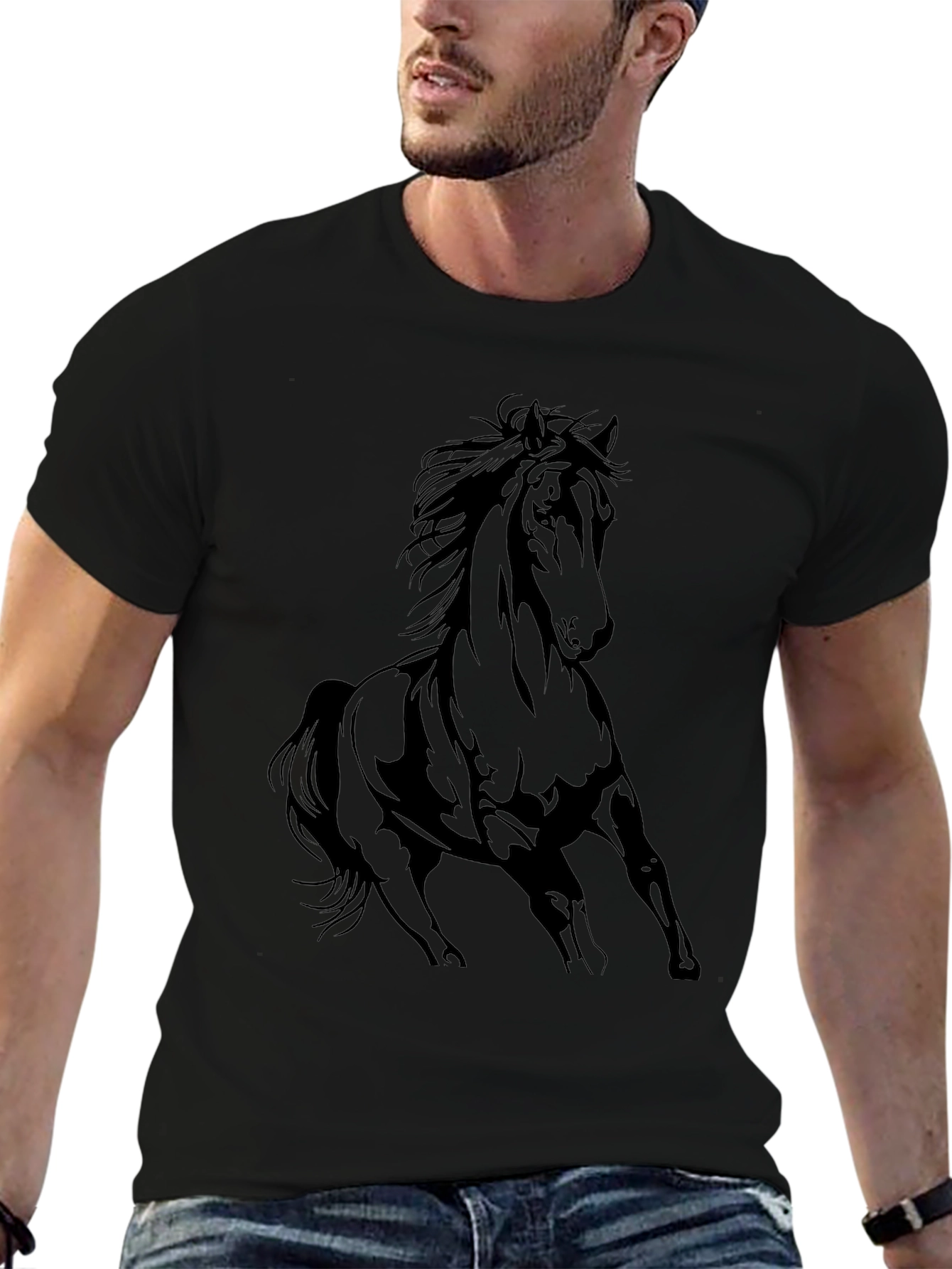Black Horse Graphic Tee - Stylish Mens T-Shirt