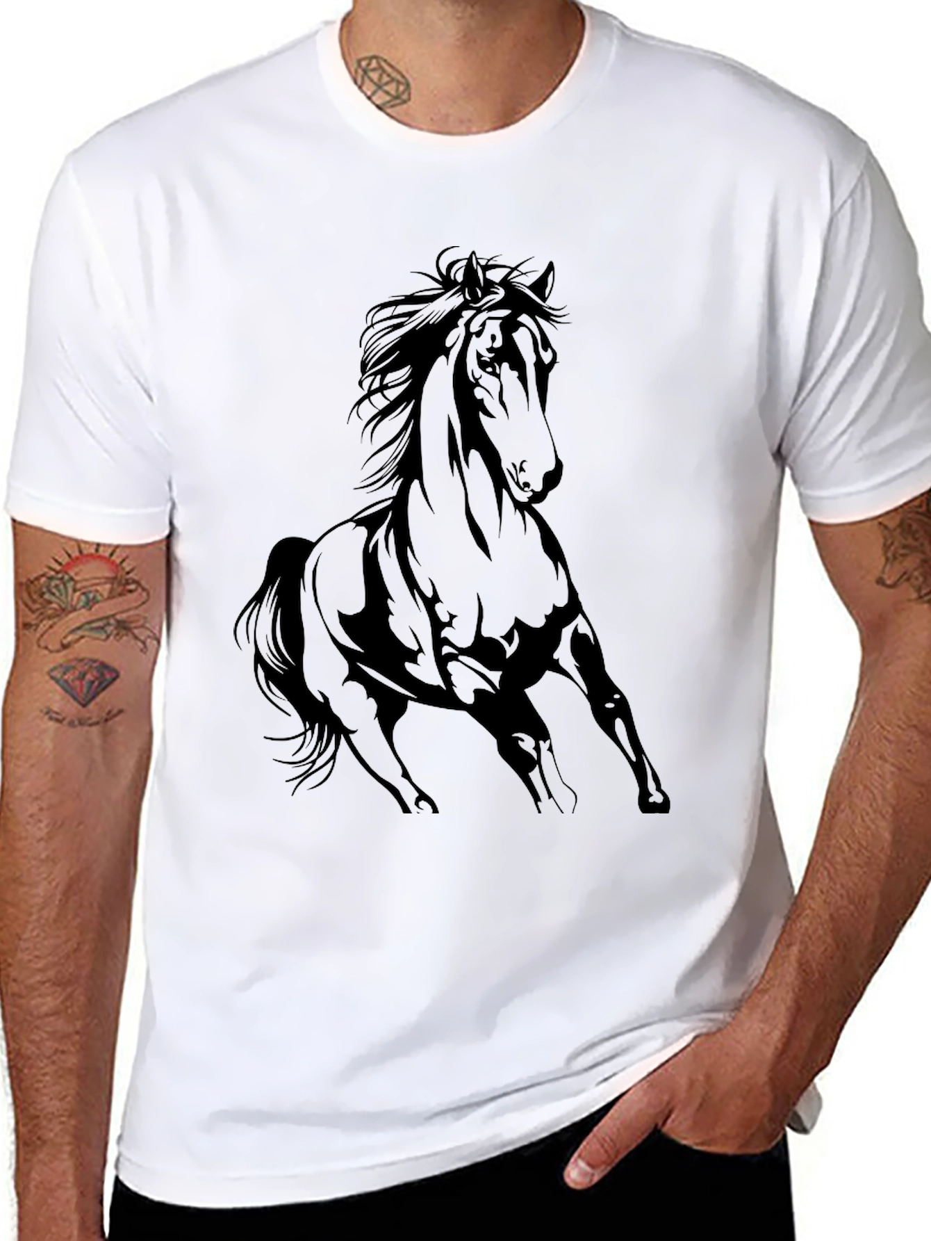 Black Horse Graphic Tee - Stylish Mens T-Shirt