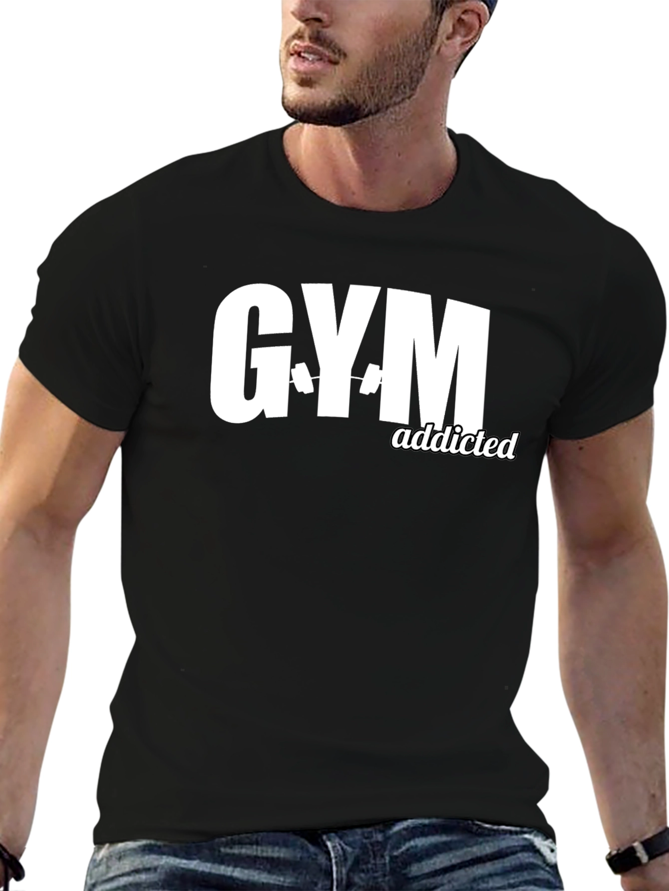 Gym Addicted Black T-Shirt Workout Fitness Tee