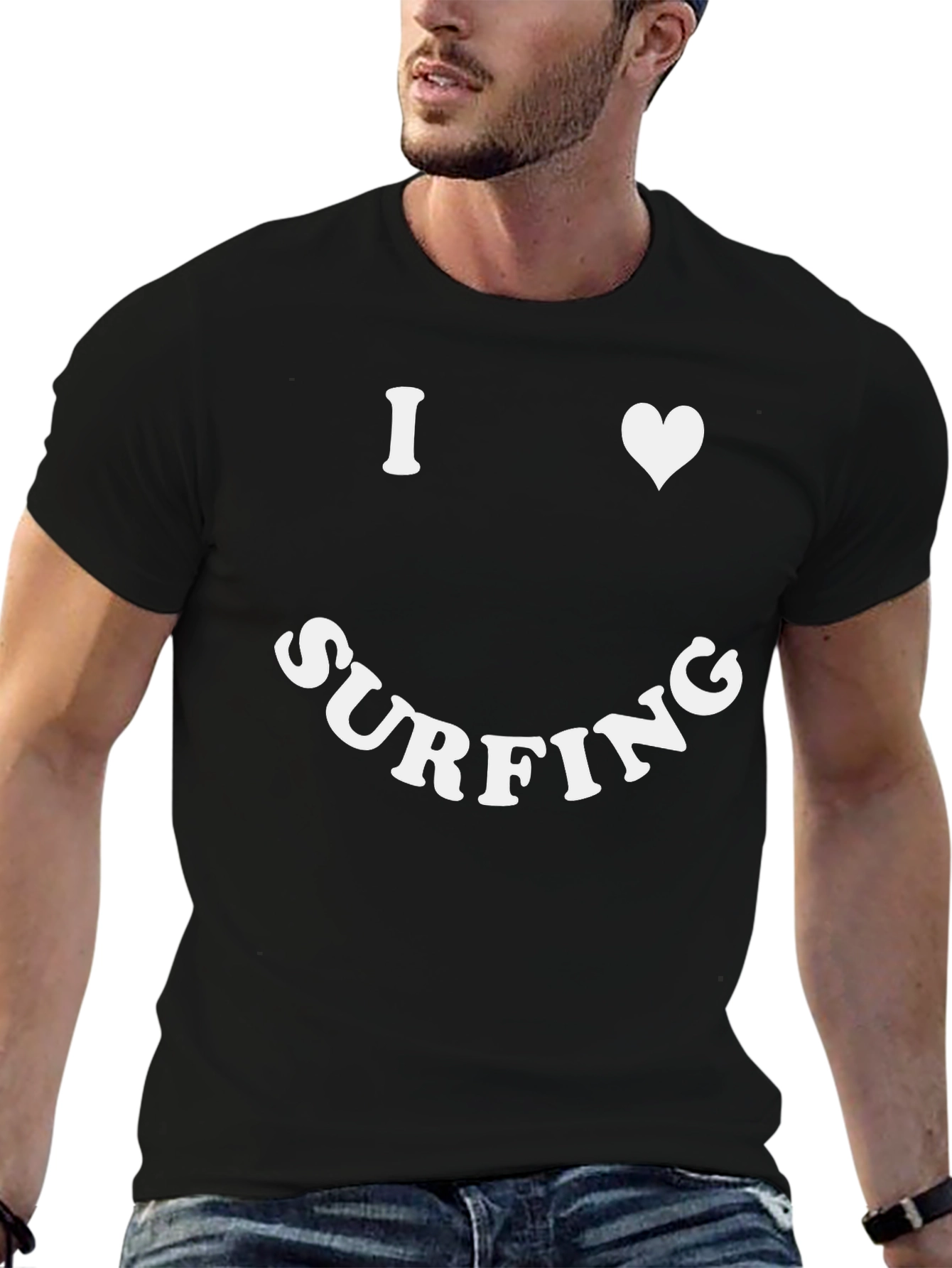I Love Surfing Graphic Tee - Black
