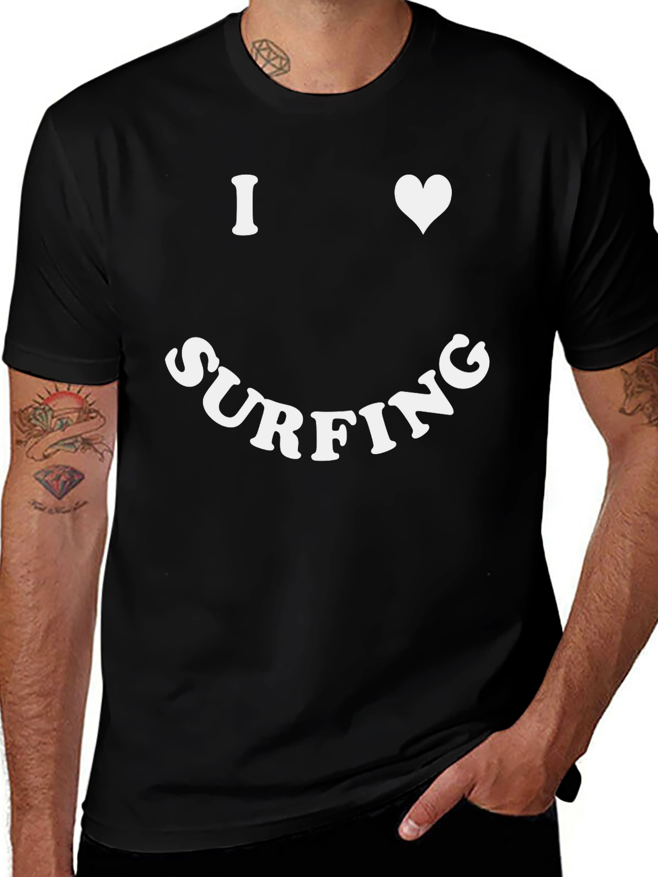 I Love Surfing Graphic Tee - Black