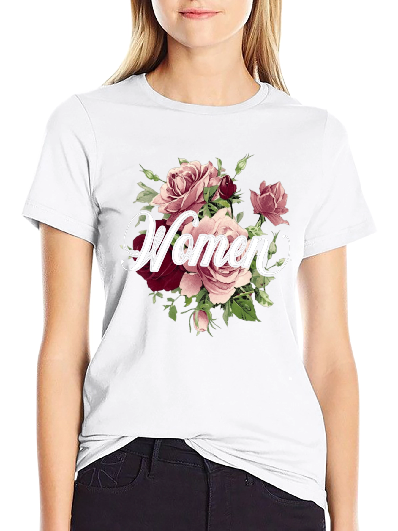 Floral Womens Graphic Tee - Elegant Rose Design