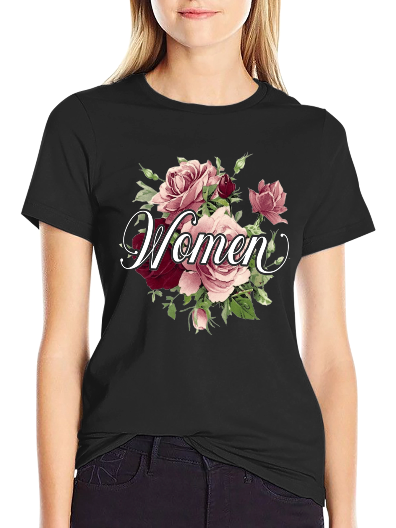 Floral Womens Graphic Tee - Elegant Rose Design