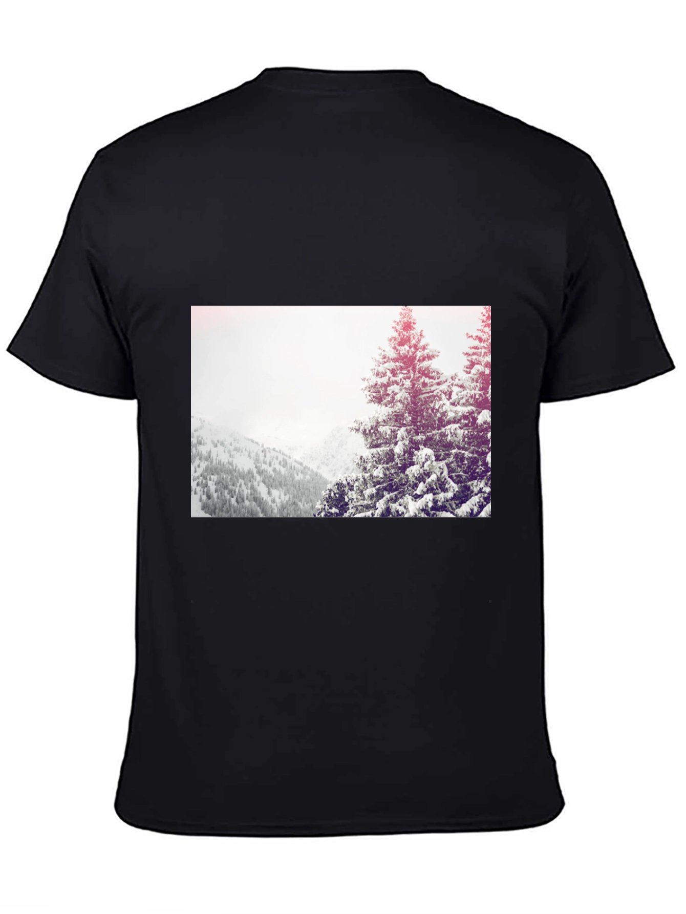 Winter Scene Graphic Tee - Black Cotton Casual T-Shirt
