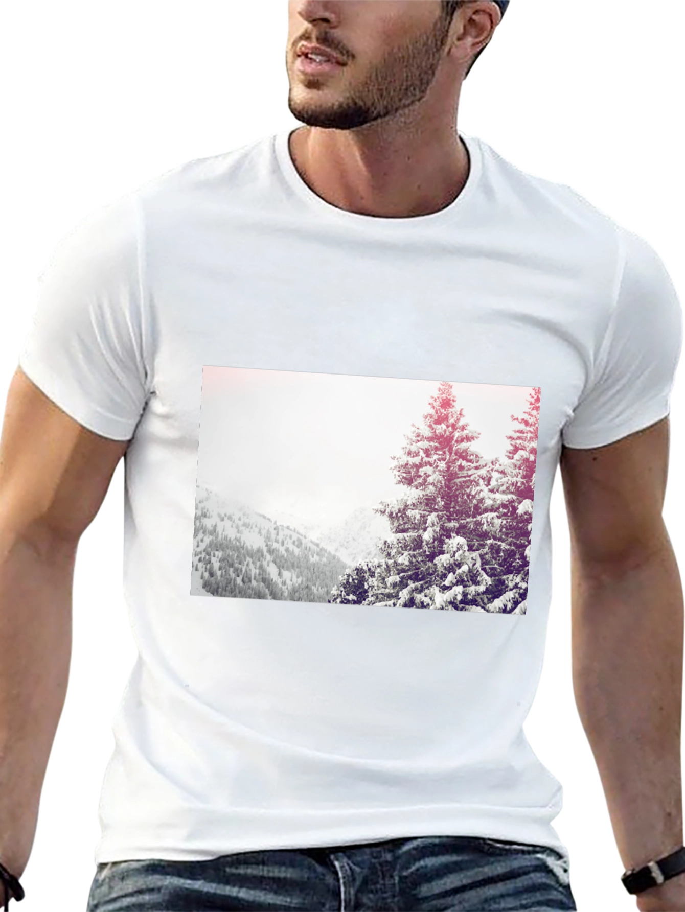 Winter Scene Graphic Tee - Black Cotton Casual T-Shirt
