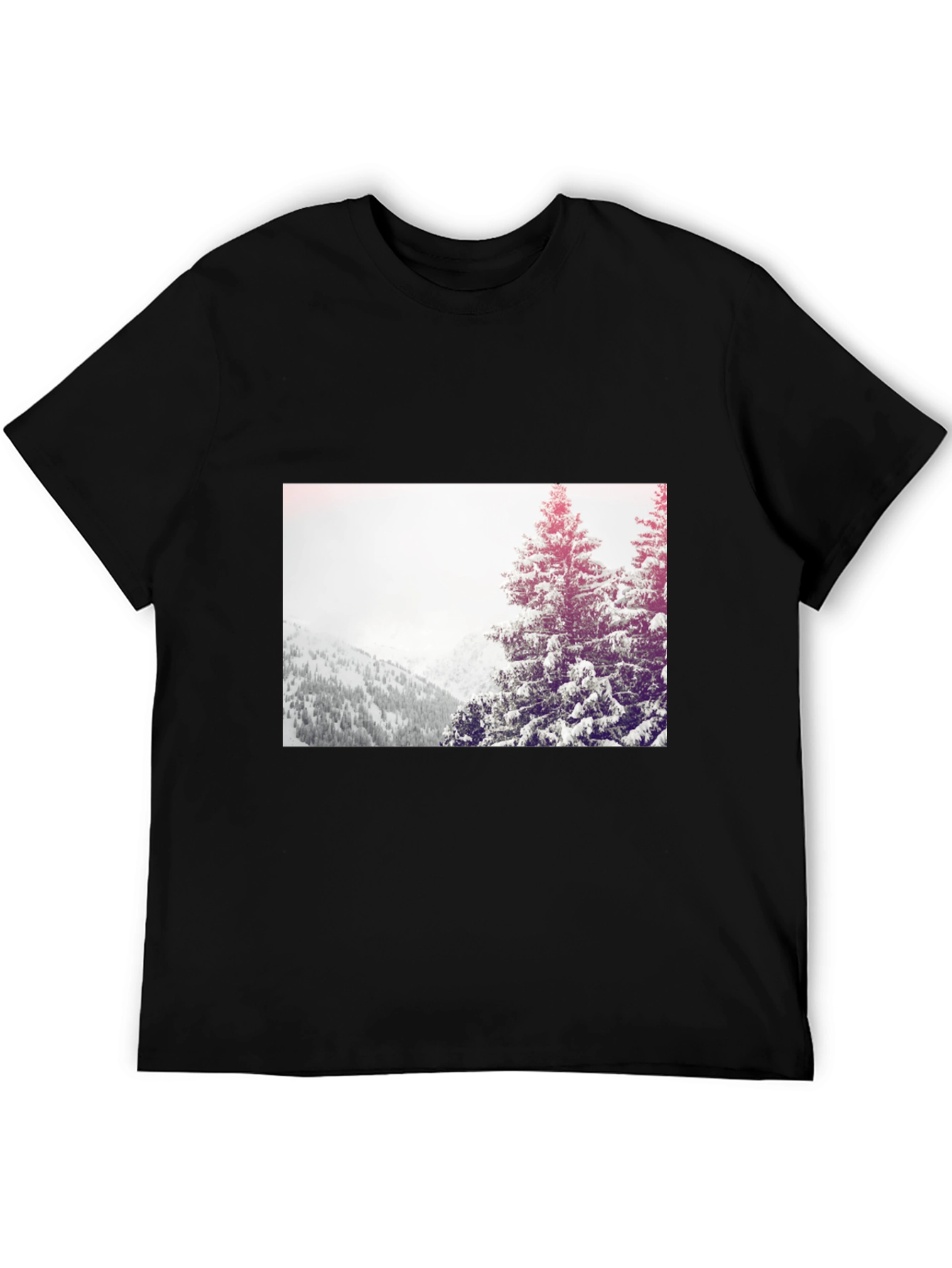 Winter Scene Graphic Tee - Black Cotton Casual T-Shirt
