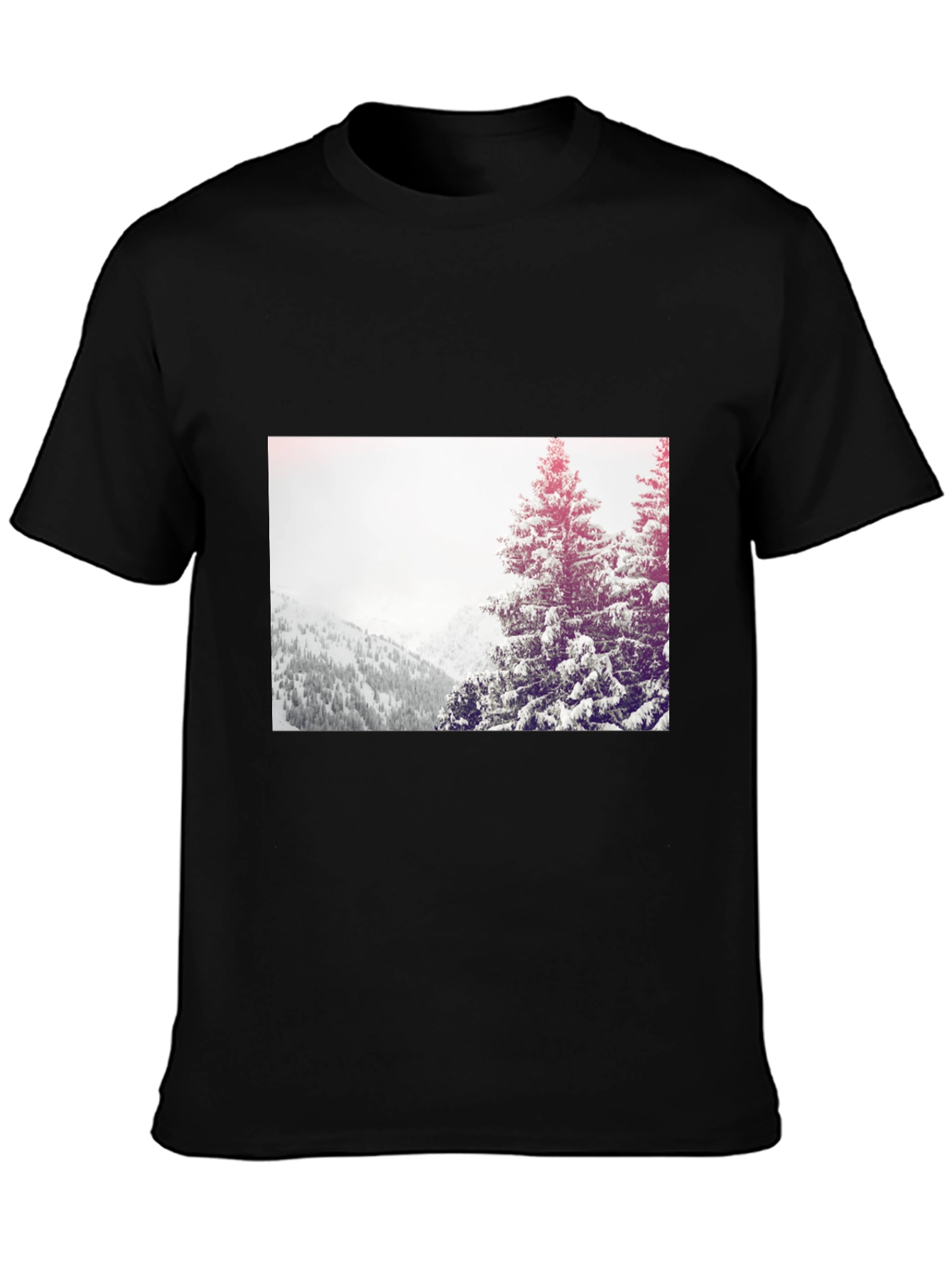 Winter Scene Graphic Tee - Black Cotton Casual T-Shirt