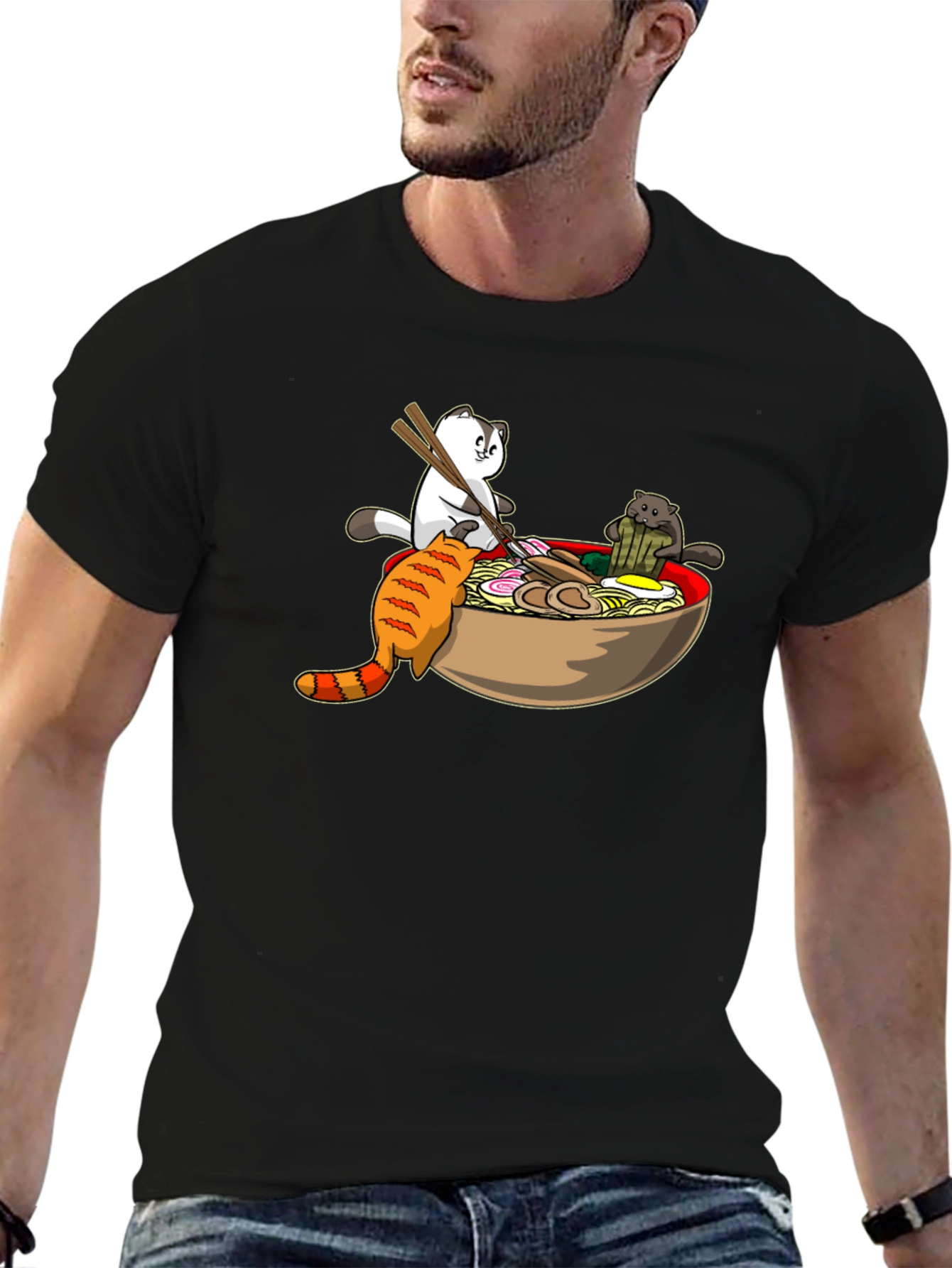 Ramen Cats Black T-Shirt - Unique Graphic Tee