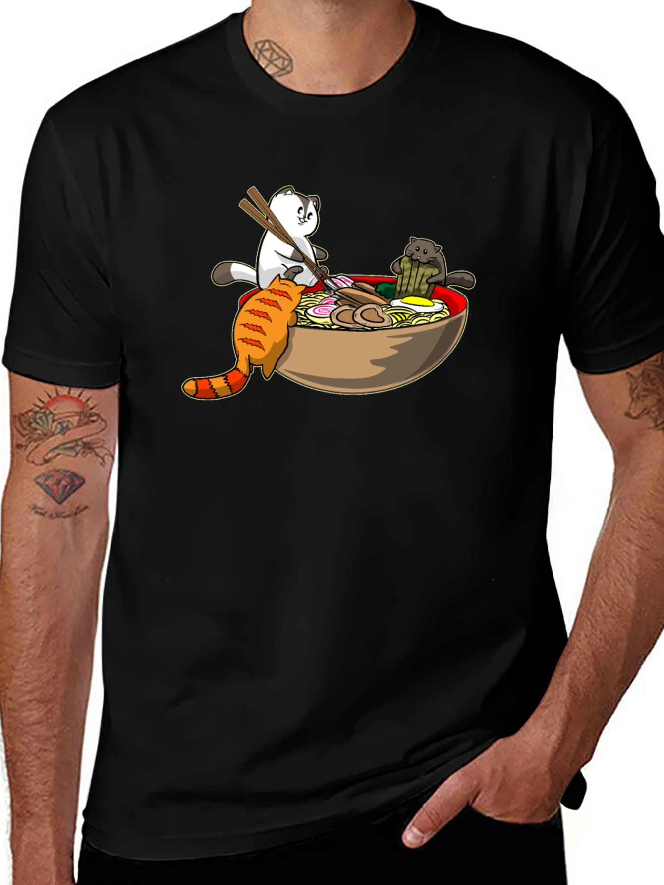 Ramen Cats Black T-Shirt - Unique Graphic Tee