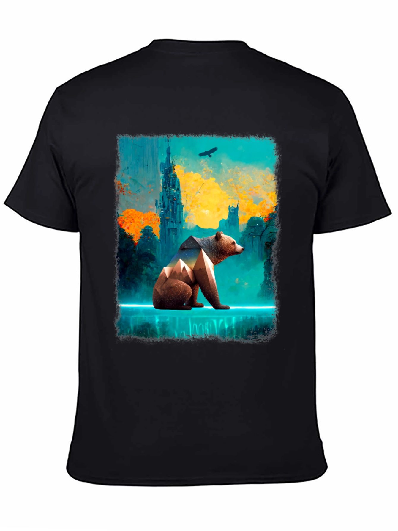 Abstract Bear Graphic Tee - Stylish Mens Black T-Shirt