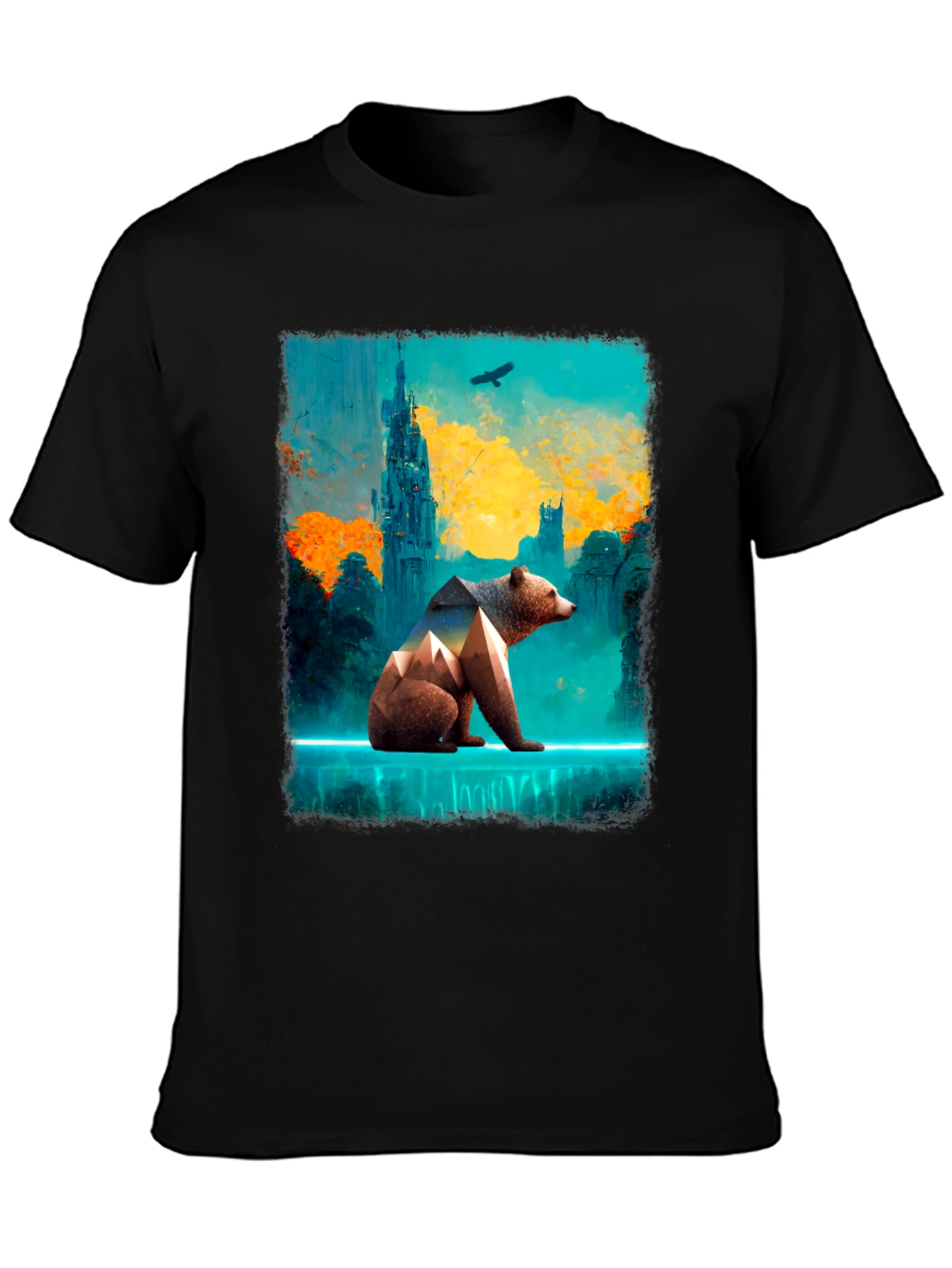 Abstract Bear Graphic Tee - Stylish Mens Black T-Shirt