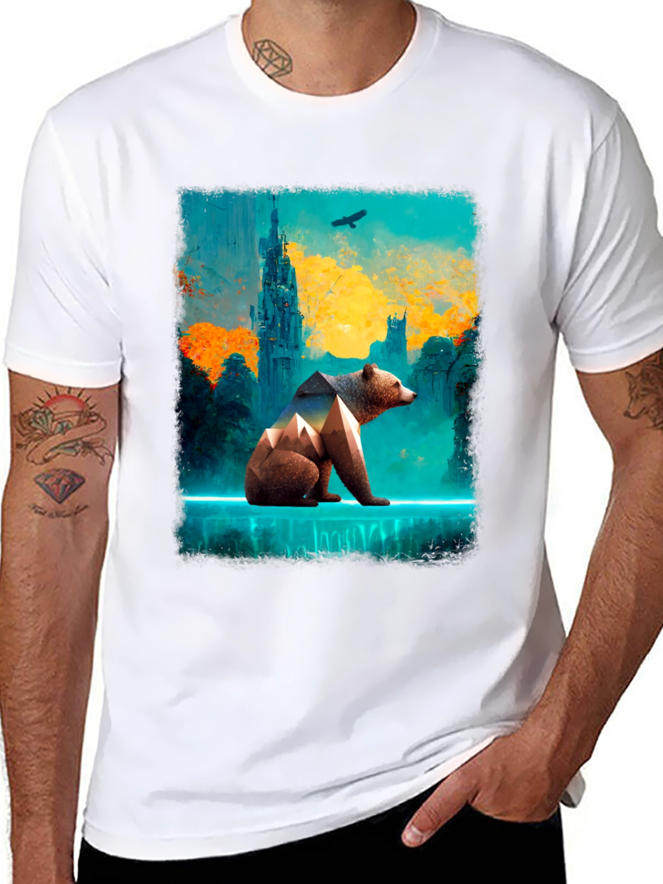 Abstract Bear Graphic Tee - Stylish Mens Black T-Shirt