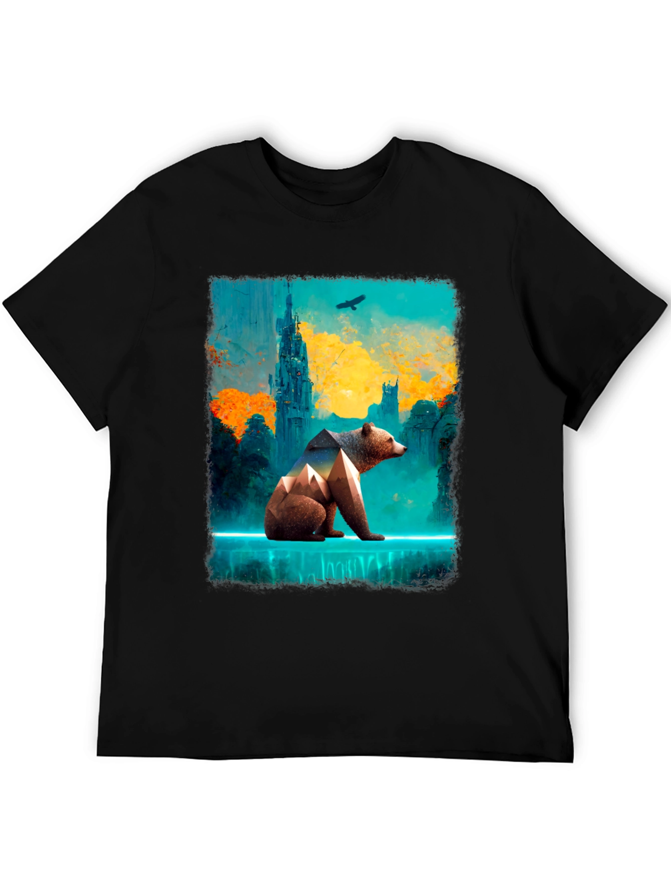 Abstract Bear Graphic Tee - Stylish Mens Black T-Shirt