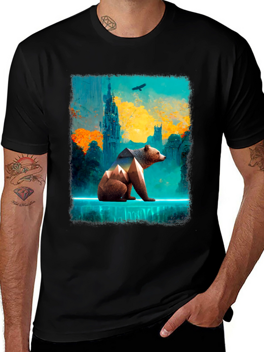 Abstract Bear Graphic Tee - Stylish Mens Black T-Shirt