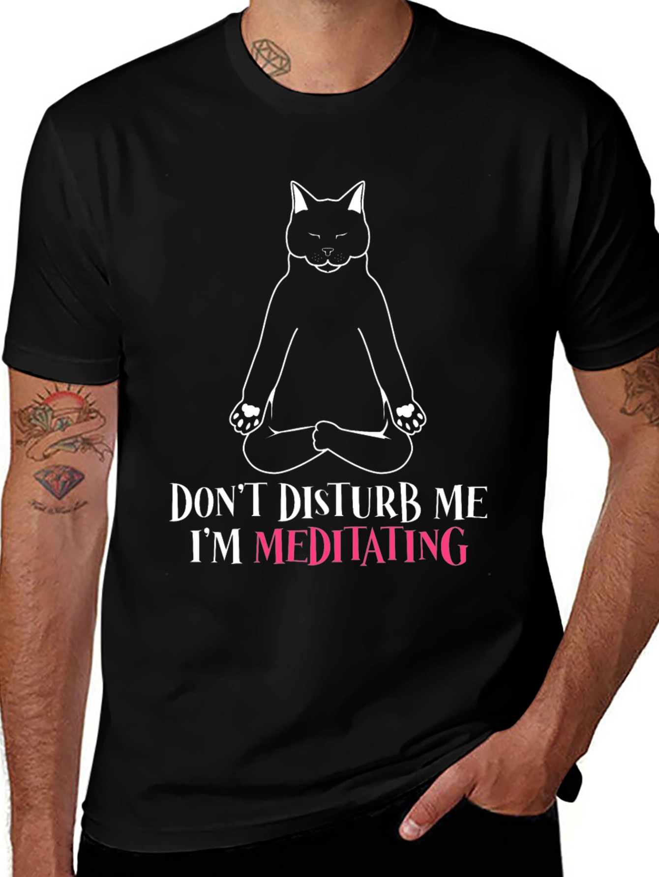 Meditating Cat Graphic Tee - Zen Humor T-Shirt